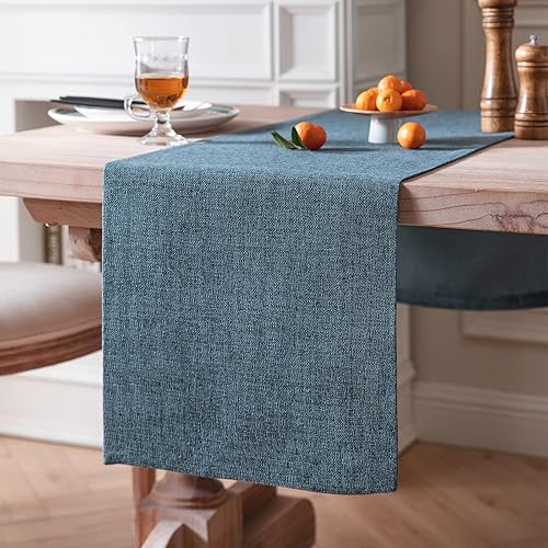 ZeeMart Camino de mesa de estilo rústico de arpillera de 48 pulgadas de largo, azul rústico tejido para uso diario, 14 x 48 pulgadas, azul