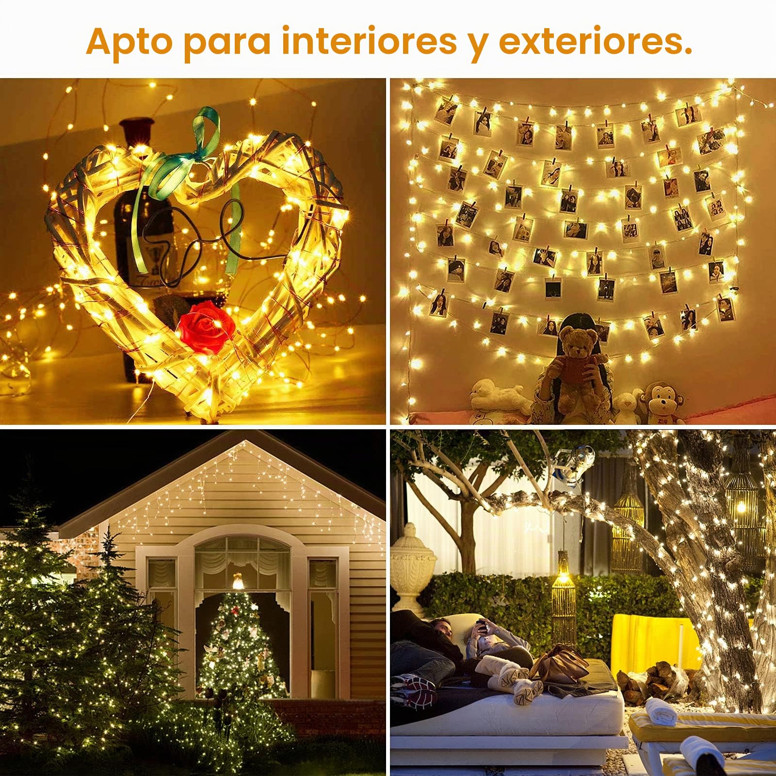 Suright Guirnalda Luces, 2 x 12M Luces LED Pilas Impermeable Exterior Interior, 120 LED Cadena Luces LED Decoración para Navidad Guirnalda Jardín Habitación Terraza Pared Cortina - Amarillo Cálido