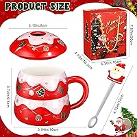 Vista 3 de Sliner Christmas Mugs Santa tree Mugs with Spoon and Lid Festive Ceramic Cup Microwave Dishwasher Safe Cup 15 oz Winter Novelty Mug for Hot Coffee
