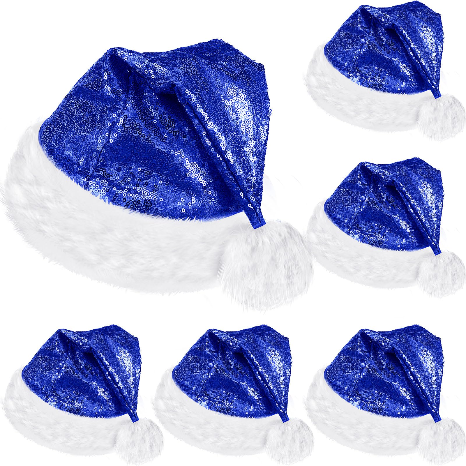 SATINIOR 6 Pièces Chapeau de Père Noël Chapeau de Noël Bonnet de Père Noël pour Adultes Unisexe avec Doublure Bord en Peluche pour Noël Nouvel An