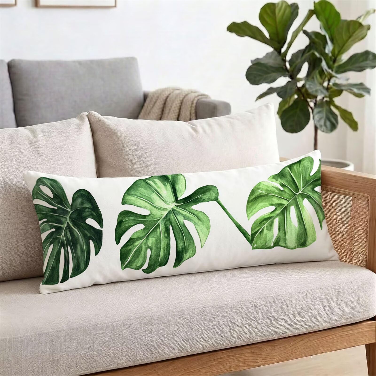 Funda de Almohada 60 x 180 cm Hoja Protector Almohada 180 cm con Cremallera Invisible, Lino Durable y Transpirable Pillow Case Largas Verde Impresión a Doble Cara para Cama, Sofá y Dormitorio dg-217