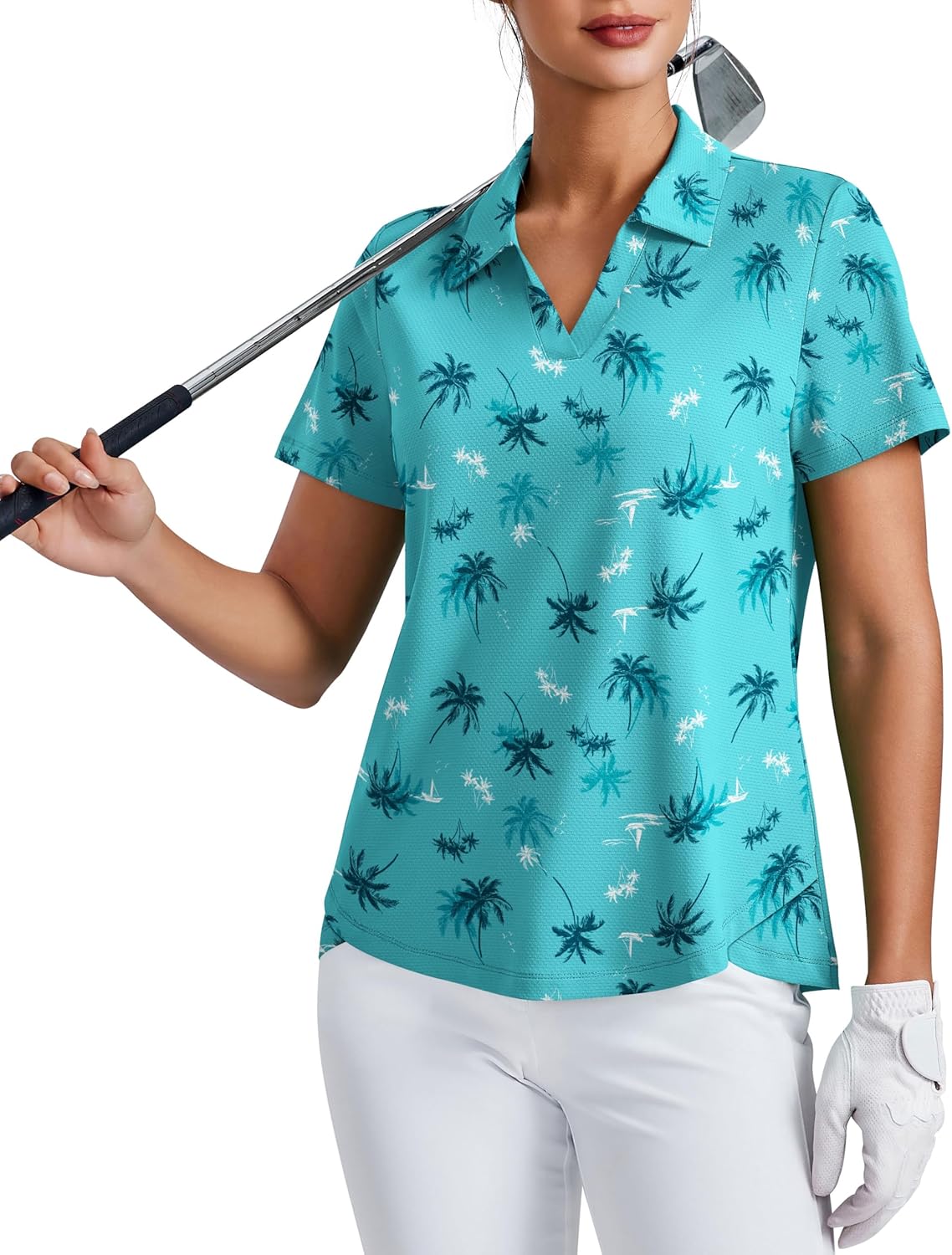 PINSPARK Womens Golf Shirt Short Sleeve Polo Shirts UPF 50+ Tennis Top V-Neck Workout Tops Collared Activewear T-Shirts