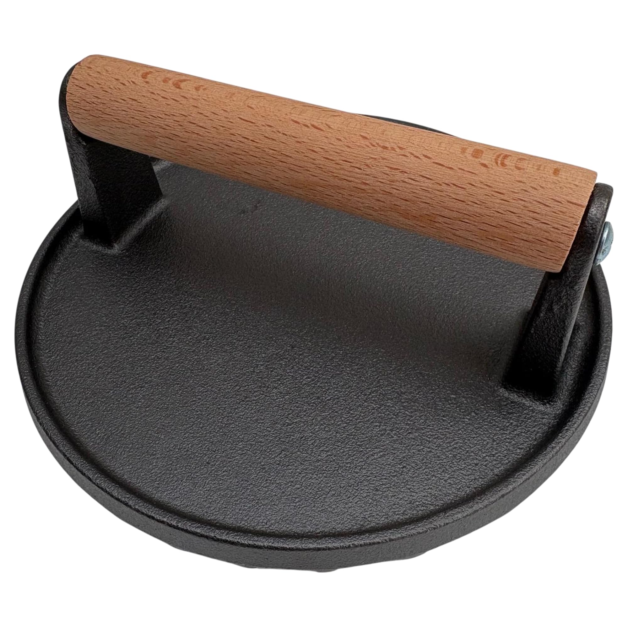 Thorness 𝗛𝗘𝗔𝗩𝗬 𝗗𝗨𝗧𝗬 𝗖𝗔𝗦𝗧 𝗜𝗥𝗢𝗡 𝗦𝗧𝗘𝗔𝗞 𝗣𝗥𝗘𝗦𝗦: 17cm (7in) Non-Stick Round Grill Press | Wooden Handle for Burgers, Bacon & Steaks | Flat Top Griddle | BBQ Meat Press