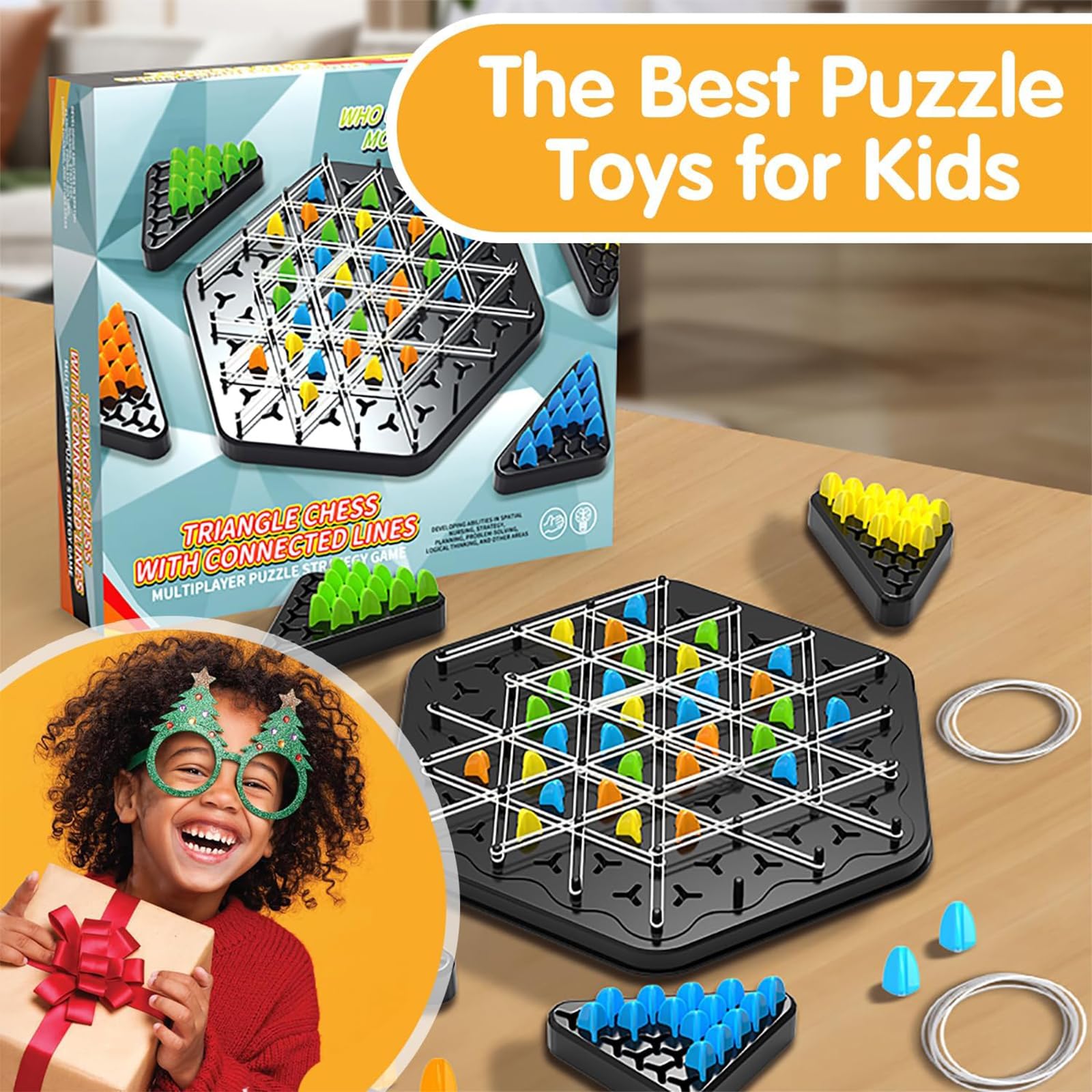 Jeu D’échecs Triangulaire En Chaîne – Plateau 50 Cm – 96 Pièces Et élastiques – Jeu Stratégique Voyage – Enfant Et Adulte