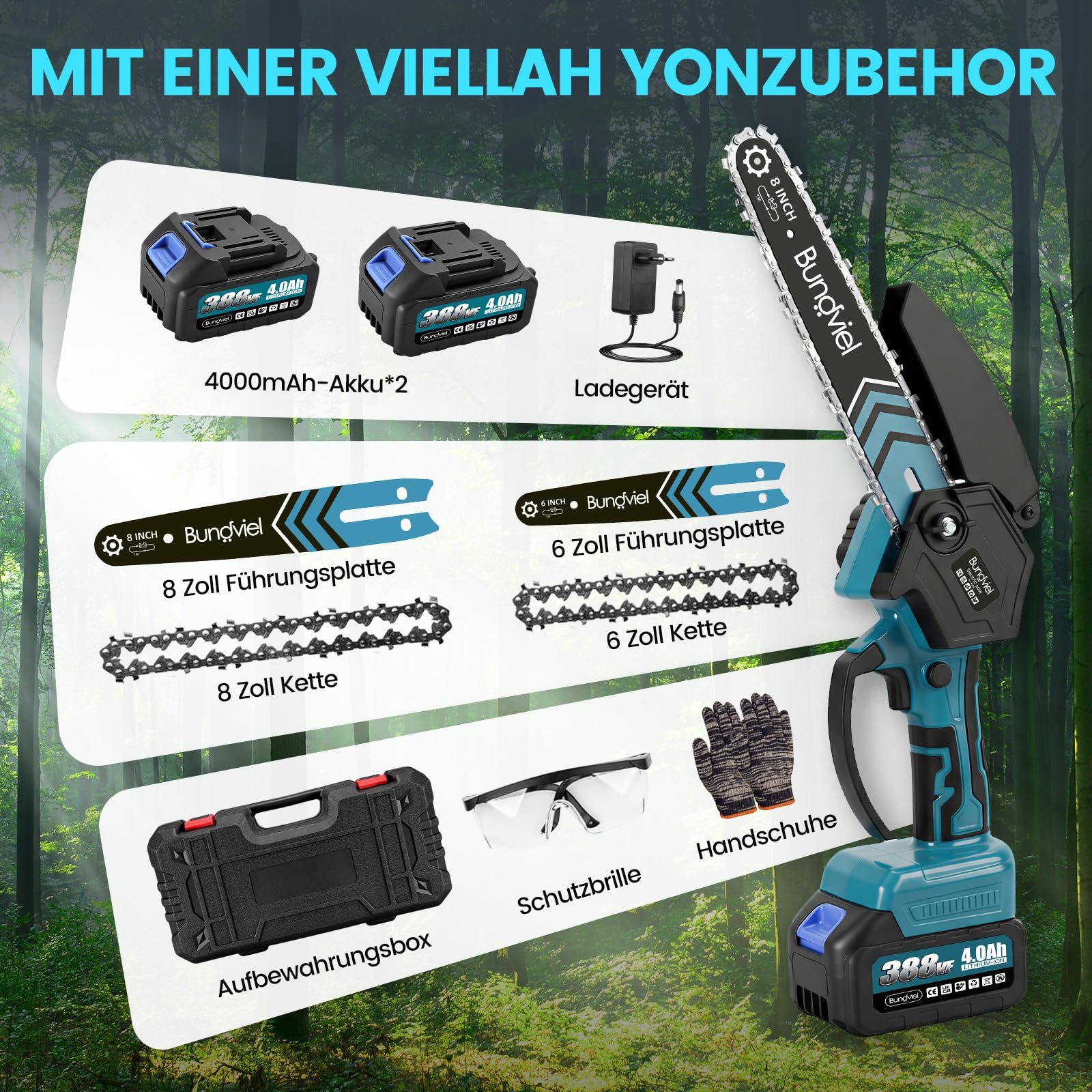 Akku Kettensäge Kompatibel mit Makita 18V,Bürstenloser Motor Mini Kettensäge mit 2x 4Ah Akku,6/8 Zoll Handkettensäge für Holzschneidenz,Garten & Äste für Männer zu Valentinstag