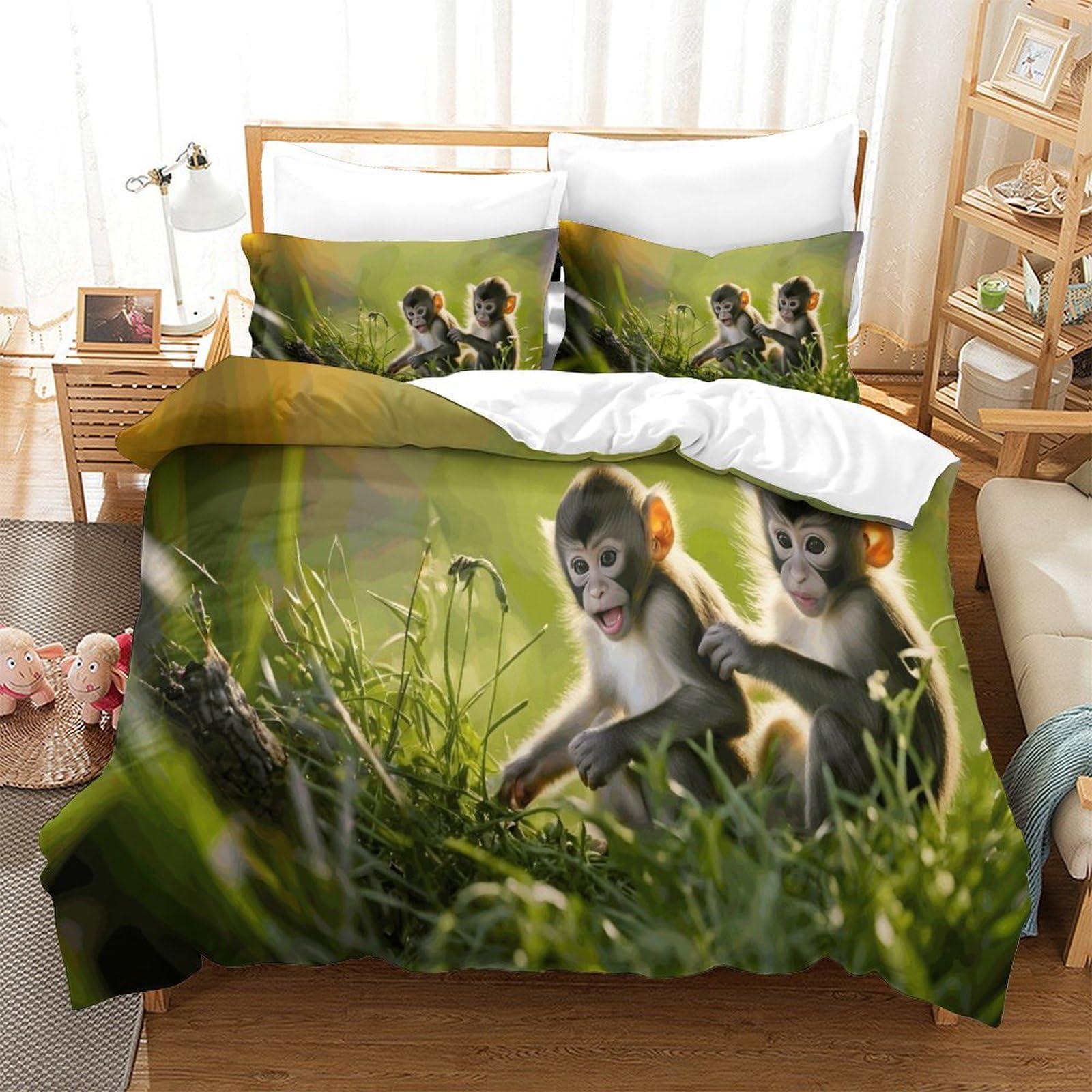 P1S9U7W5Y 3D Printed Jungle Monkeys Duvet Cover Set 3pcs Microfiber Wildlife Bedding Set SuperKing