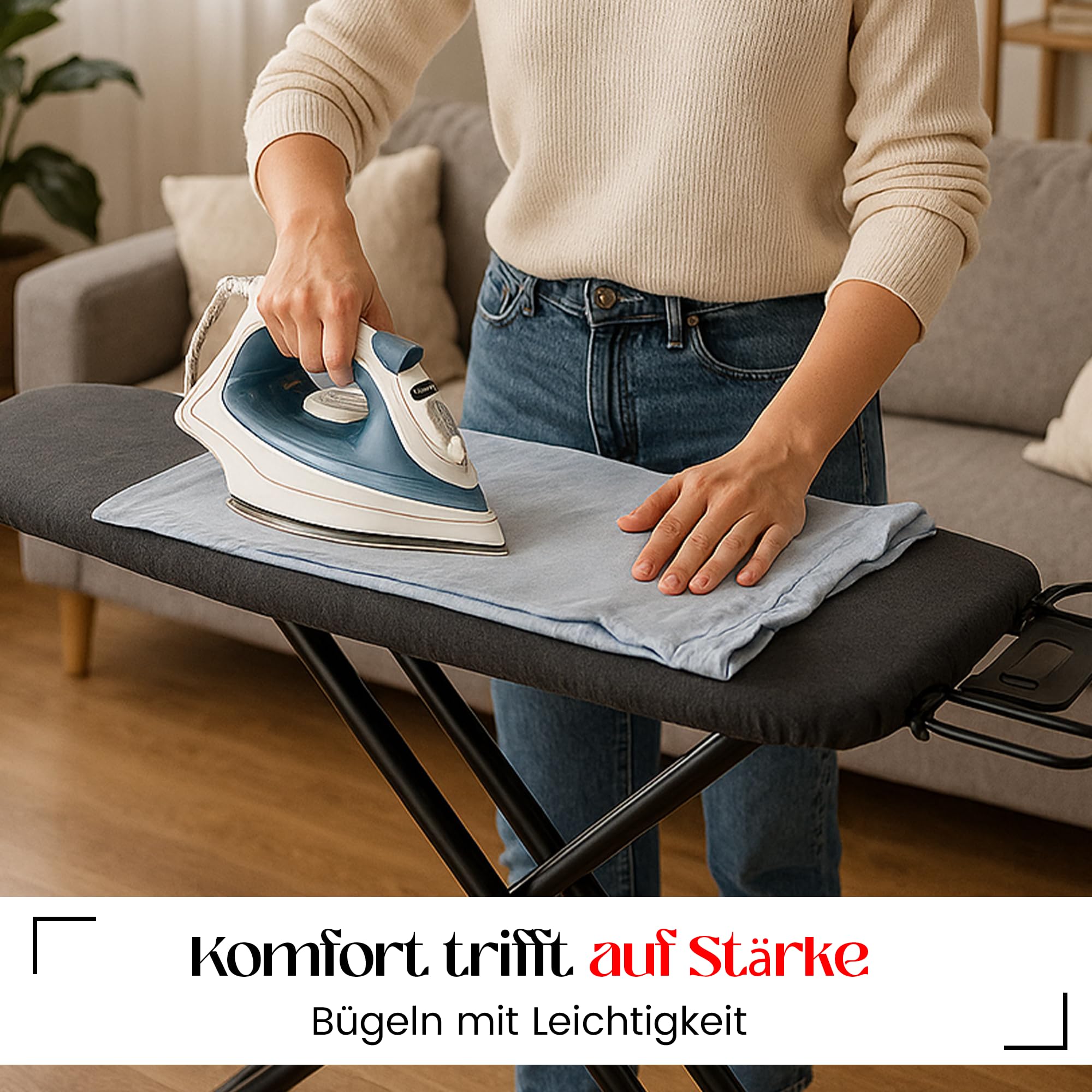 YAR Bügelbrett - Klappständer Bügeltisch für Bügelstation mit Bügeleisenablage, Höhenverstellung, Leicht & Stabil, platzsparend Ironing Board geeignet für Dampfbügelstation, 120x40 cm