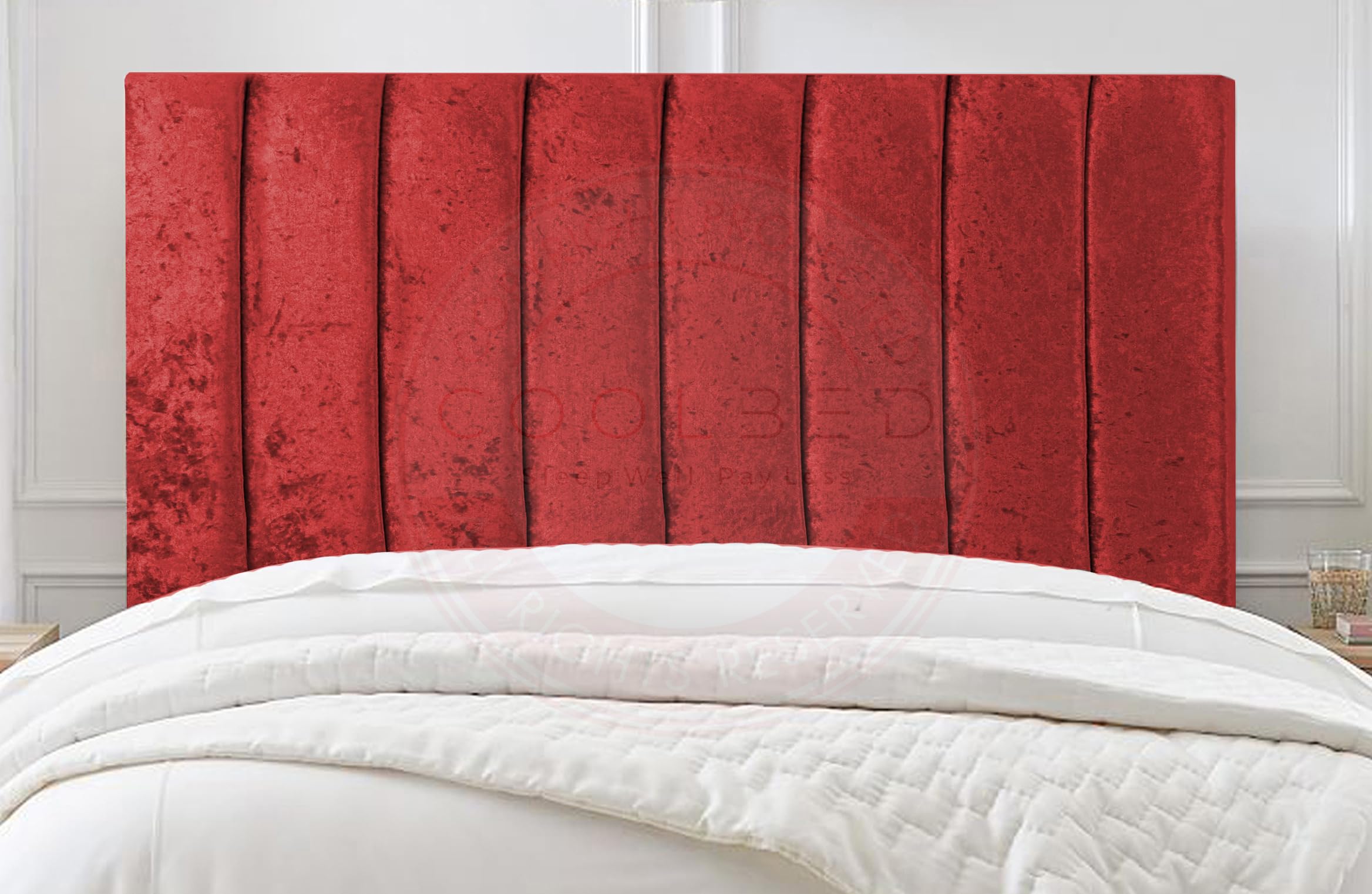 COOL BED Red Crushed Velvet 9 Panel Padded Lined Headboards for Divan Beds (RED, 3FT - SINGLE)