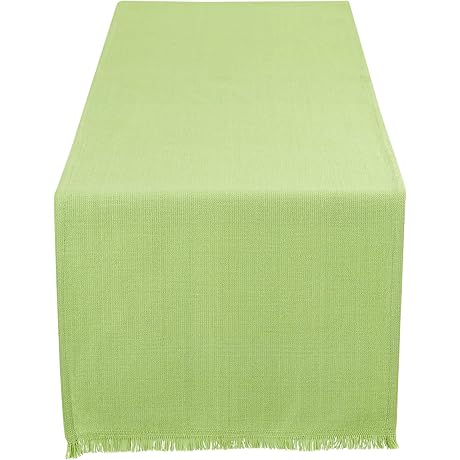 DII Everyday Collection, Fringed Solid Tabletop, Table Runner, 14x72, Light Green