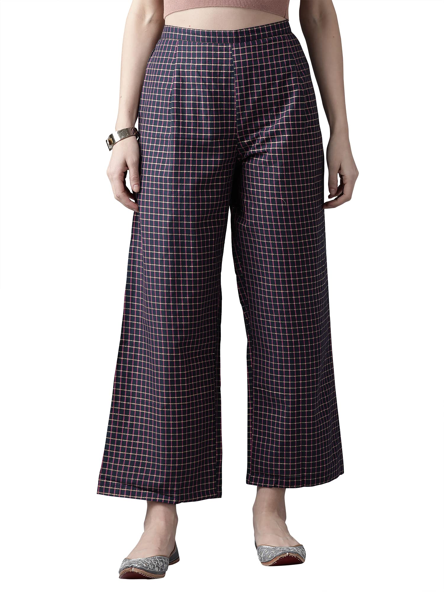 Women's High Rise Cotton Checked Straight Palazzo Pant(Rrrrr2144)-image-17