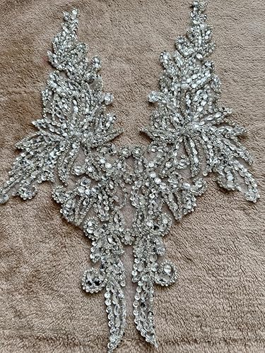 Miniatura 19 de Zbroh Parche multicolor de diamantes de imitación cosidos a mano, accesorios de manualidades para vestido de novia de niña, 14 x 20 pulgadas Champán