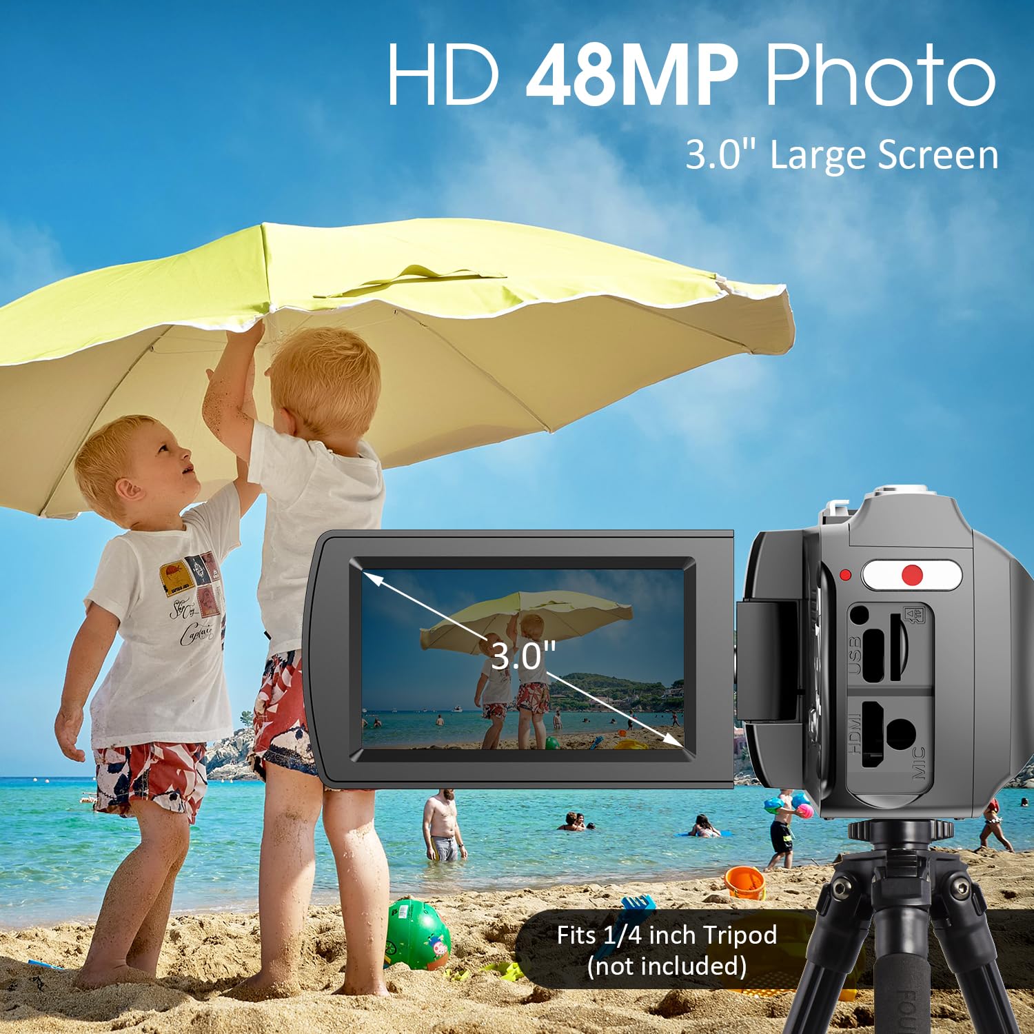 Videocamera digitale 4K, 48 MP, foto 4K 60 FPS, videocamera digitale per Vlogging YouTube, con 2 batterie/scheda SD/telecomando