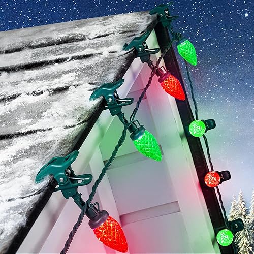 Luces LED C9 de Navidad para exteriores, 68 pies, 100 luces LED de fresa con 100 abrazaderas de resorte, impermeable, grado comercial, extensible, disponible en Yaxa Guatemala