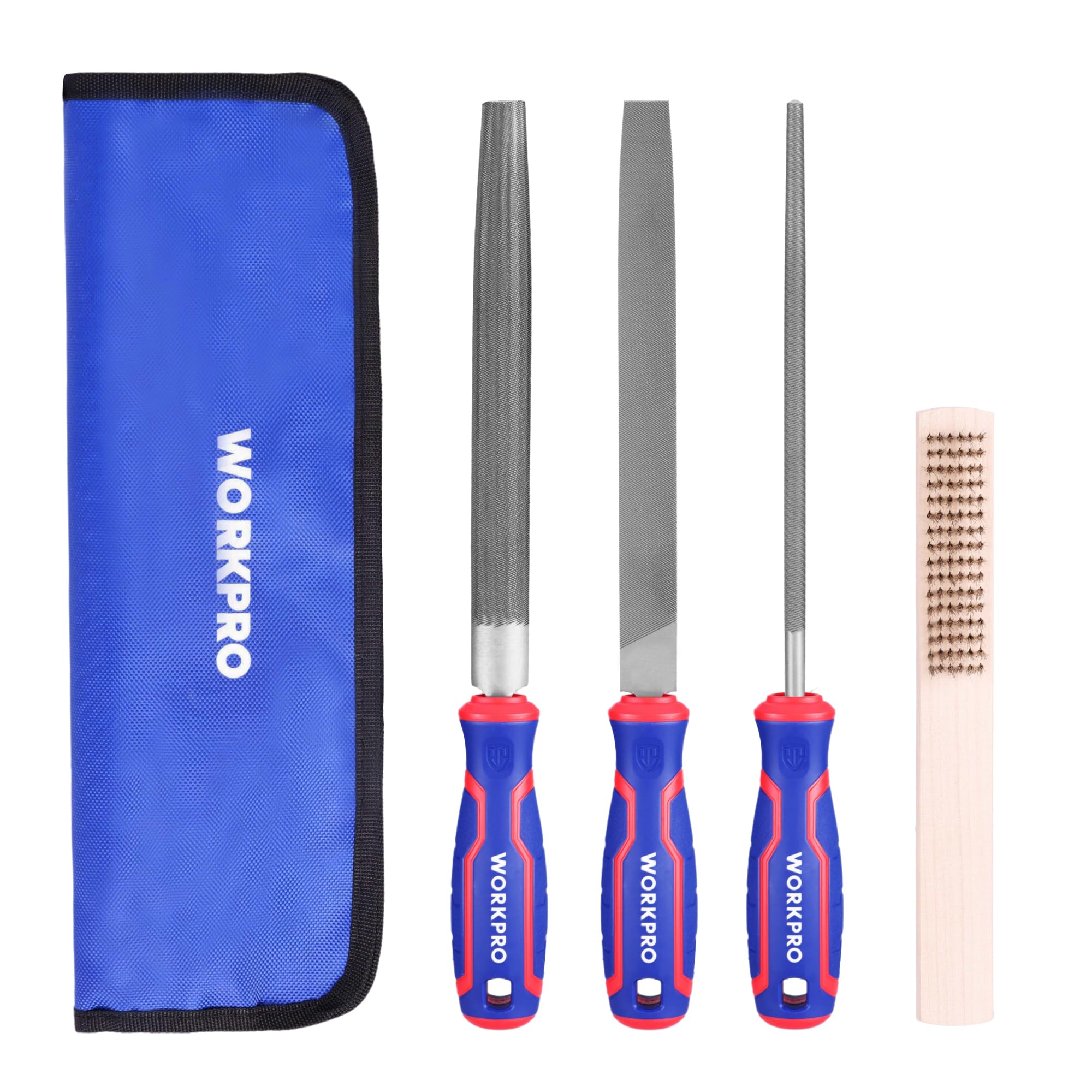 WORKPRO Metal File Set 3PCS 8 Inch High Carbon Steel Flat, Round & Half-Round Files for Metal, Wood & Plastic, Durable Hand Tools for Shaping,