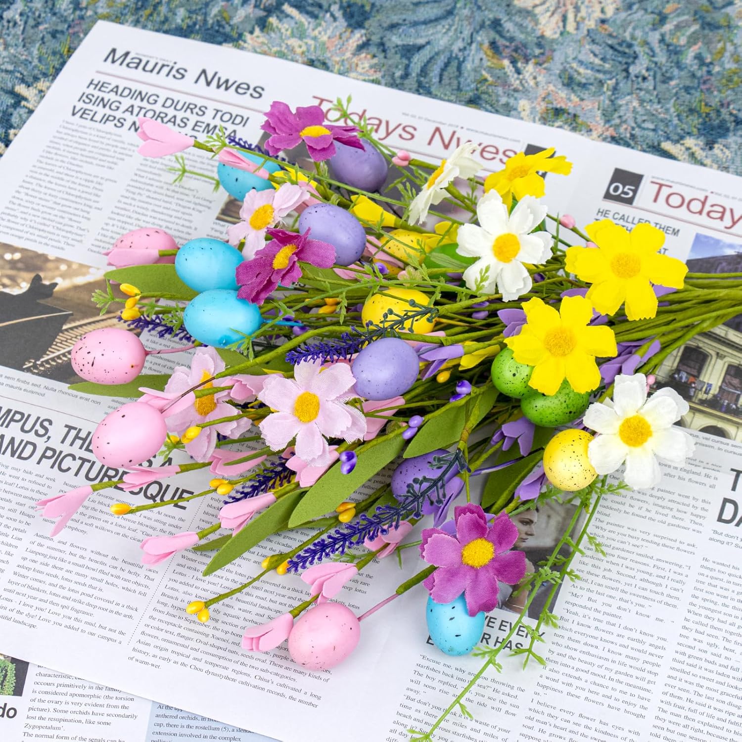 J'FLORU Artificial Easter Flowers 10 Pack Easter Floral Picks 17 Inch Egg Stems with Colorful Daisies and Forsythia for Spring Summer Flower Arrangements Centerpieces - Image 3