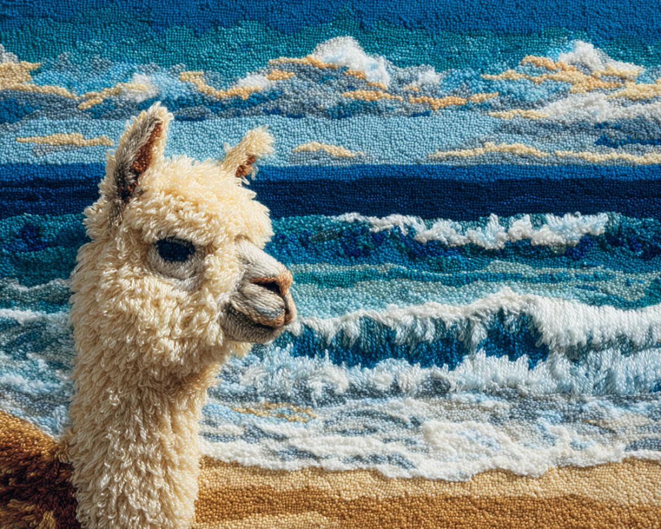 AMBATTERY Latch Hook Tapestry Kit Alpacas and Seascape 90x120cm