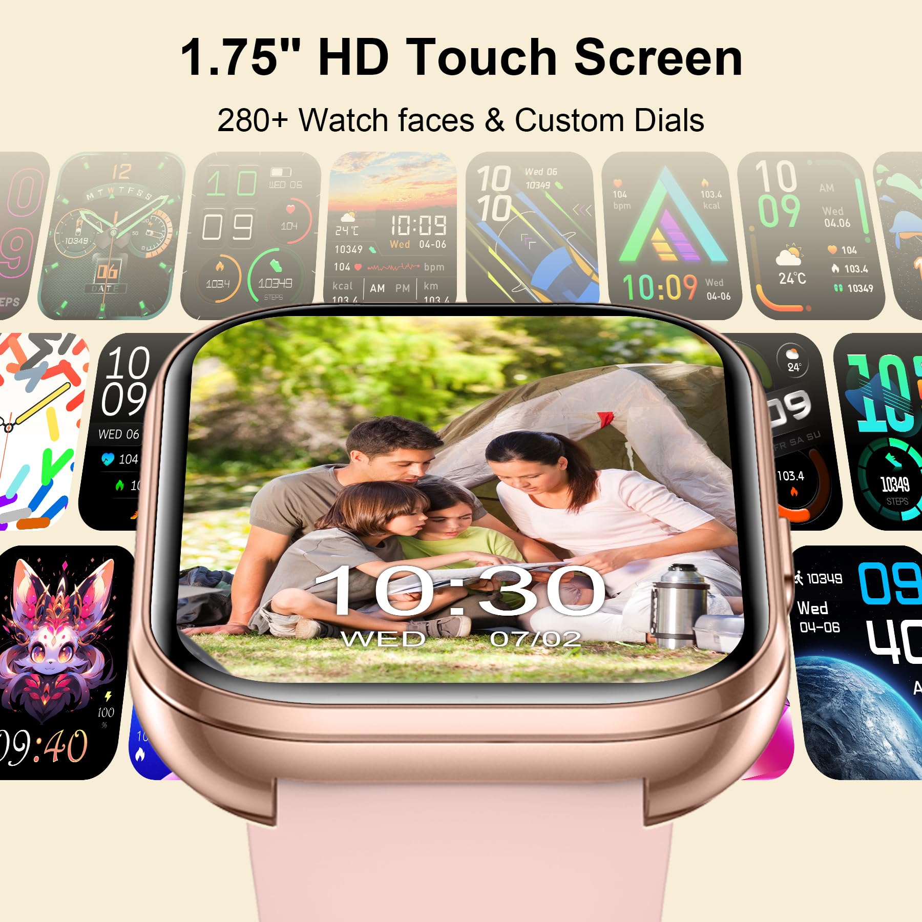 Smartwatch Donna,1.75" HD Orologio con Chiamate Bluetooth con 120+ Modalità Sportive/Cardiofrequenzimetro/Pressione Sanguigna/SpO₂/Sonno, Fitness Tracker Smart Watch per Android/iOS