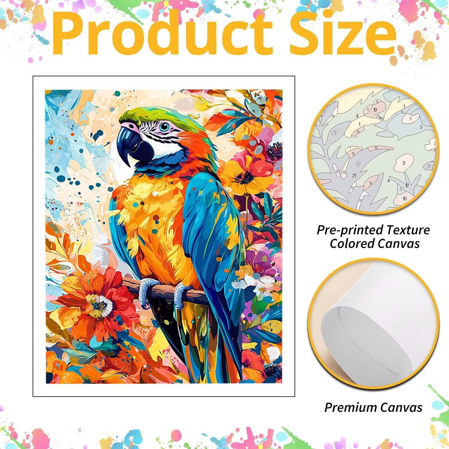 Pappagallo floreale Dipingere con i Numeri per Adulti, 70x90cm a-440 | Paint by Numbers Kit con Pennelli e Acrilico Pigmento, Fai da te Olio La Pittura di Numeri Kit, Decora la Casa, senza Cornice