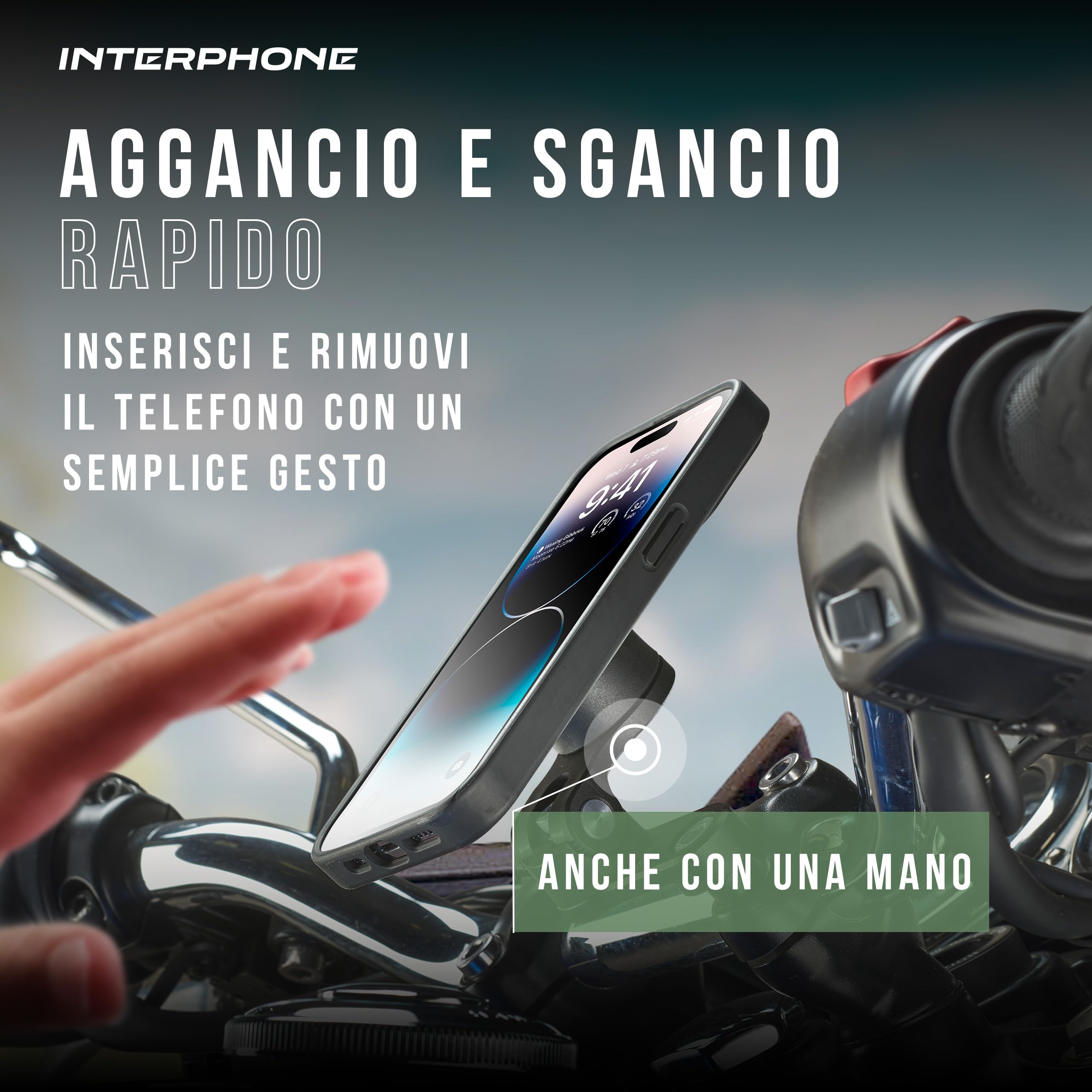 INTERPHONE QUIKLOX Supporto Telefono Moto da Manubrio Universale, Porta Smartphone Modulare con Aggancio Rapido