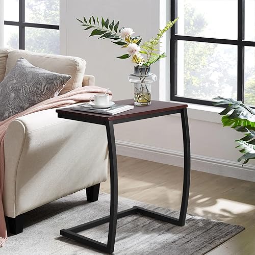 Miniatura 2 de Mesa auxiliar en forma de C, mesa de bandeja de TV con marco de acero para sofá, mesa de sofá portátil para espacios pequeños, mesa auxiliar para