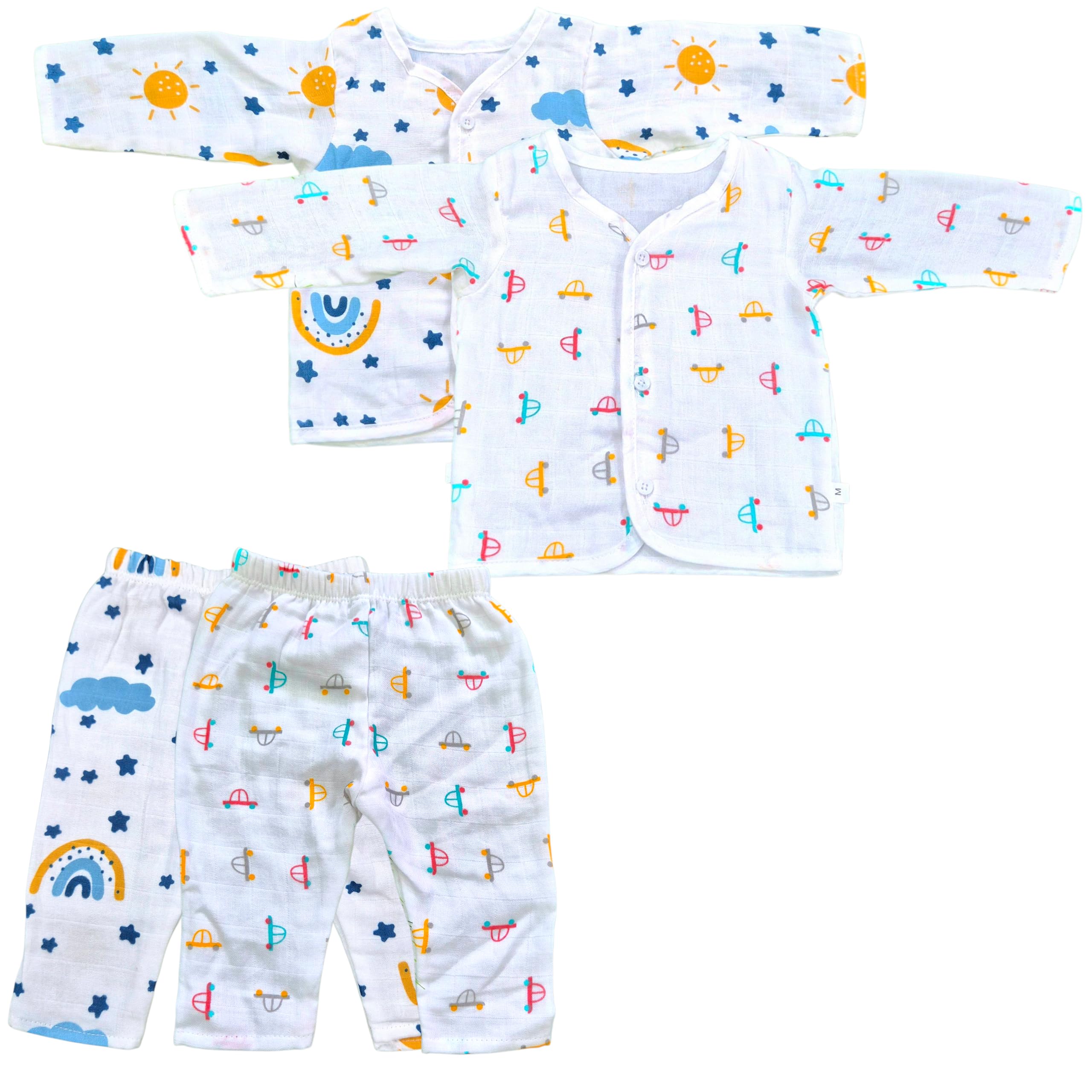 Premium Cotton Organic Muslin Jabla-Pant Set/Night Suit/Comfort Wear (0-2 Years)(Pack of 2, Multi Prints)-image-23