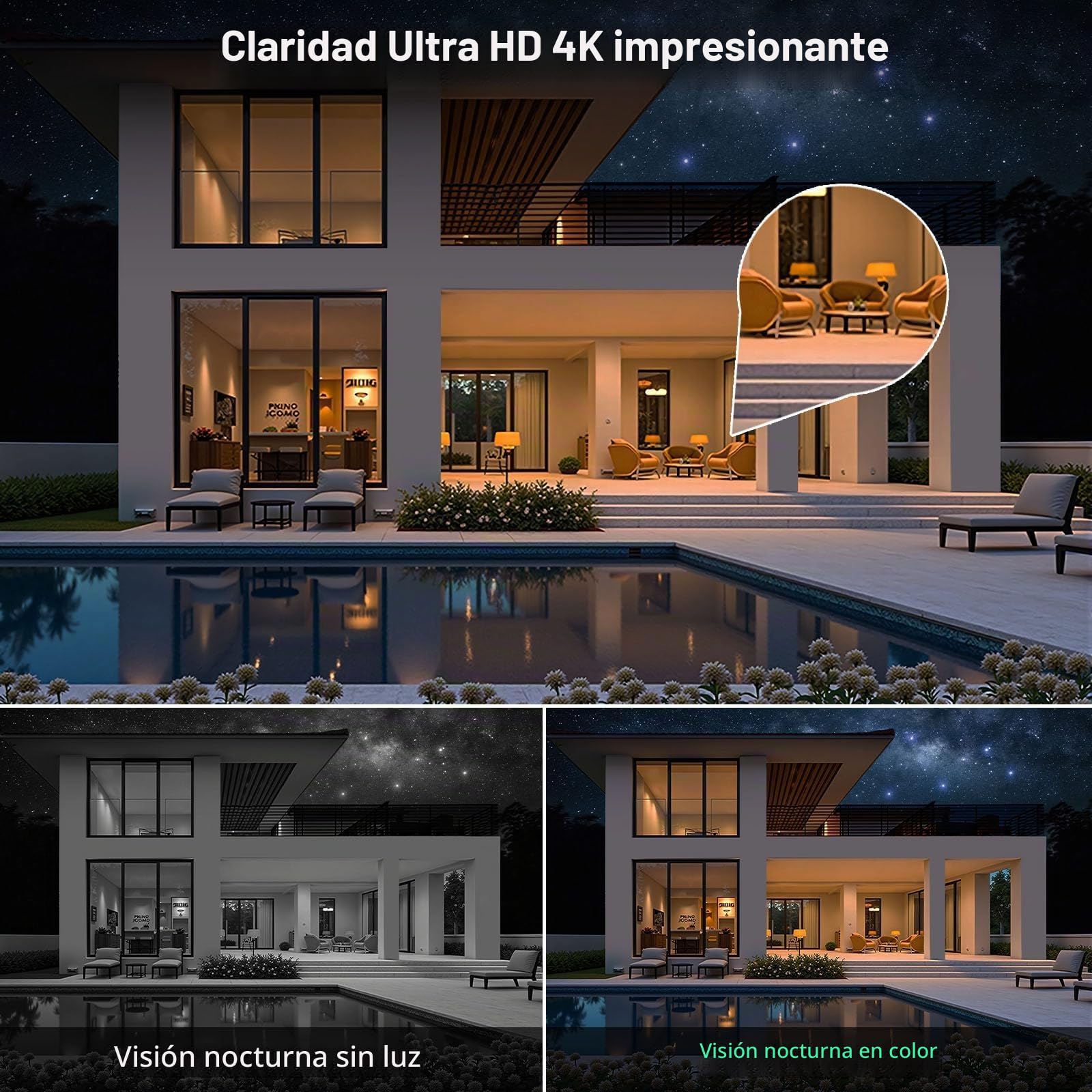 8MP Cámara Vigilancia WiFi Exterior Solar con Doble Lente, Panel Solar 6W, 360° PTZ,Visión Nocturna en Color,Audio Bidireccional,Detección Humana PIR, 2.4GHz,IP66