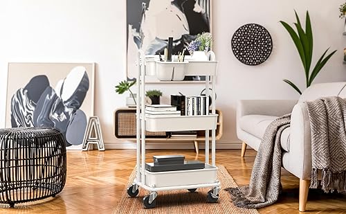 Miniatura 49 de Simple Houseware Carrito de cocina de 3 niveles multifuncional con ruedas y 2 divisores y cubo colgante, color negro Negro,Rojo,Turquesa,Blanco