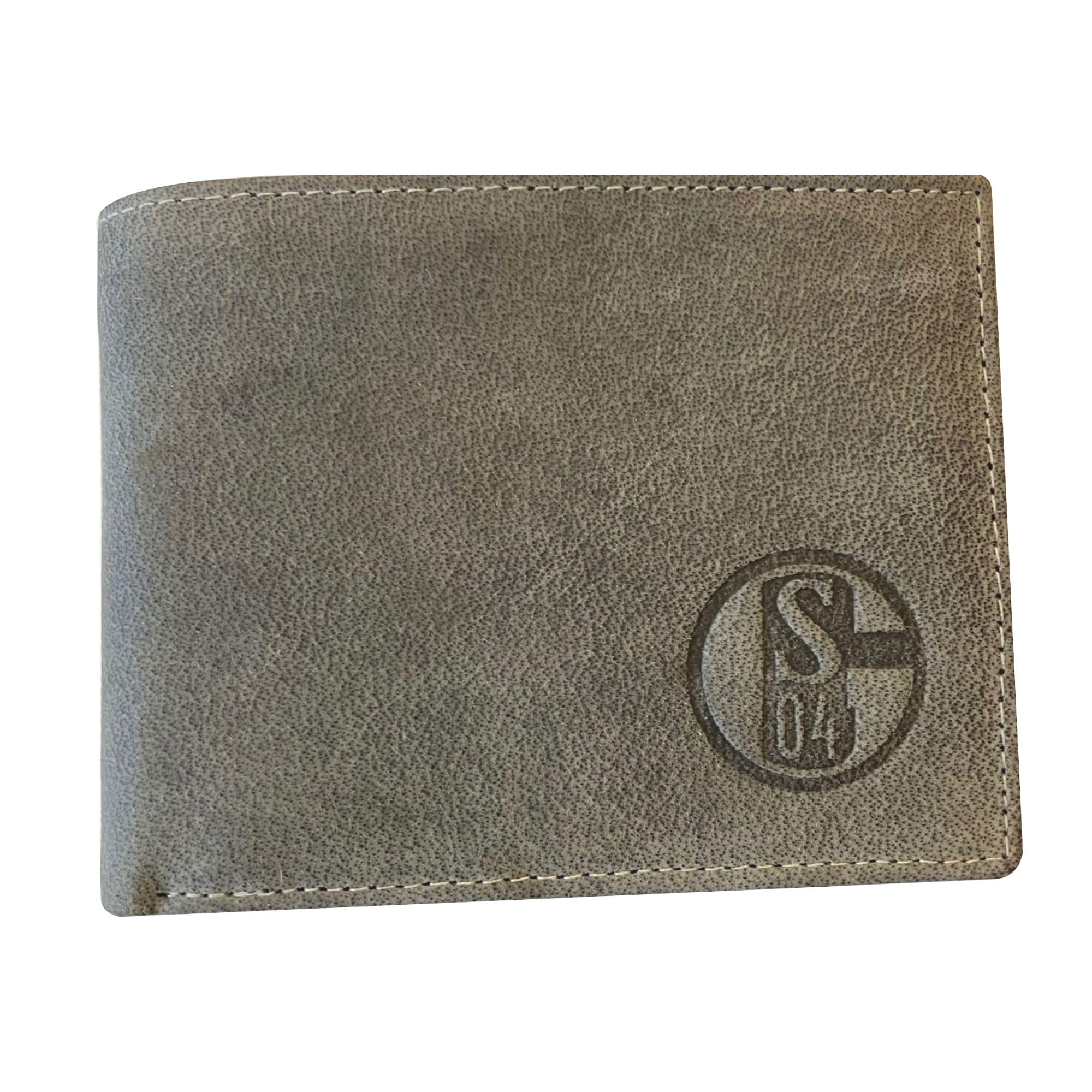 FC Schalke 04 Portfel skórzany Hunter, Khaki brązowy, ca. 12 x 9,5 cm, kompaktowa skóra