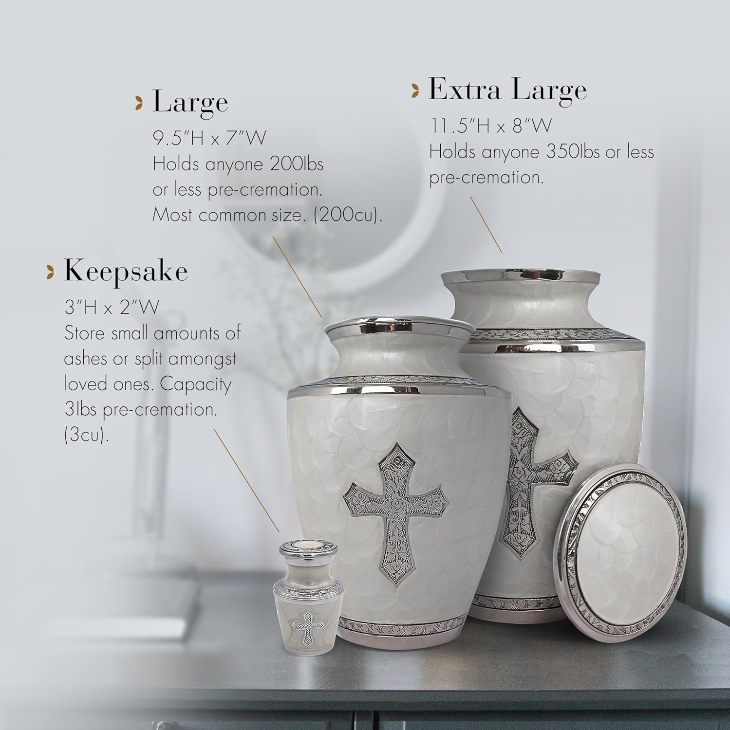 White Cross Cremation Urn for Human Ashes Adult Female for Burial & Home - Urns for Ashes Adult Extra Large Urns for Mom & Cremation Urns for Women Cross Urn