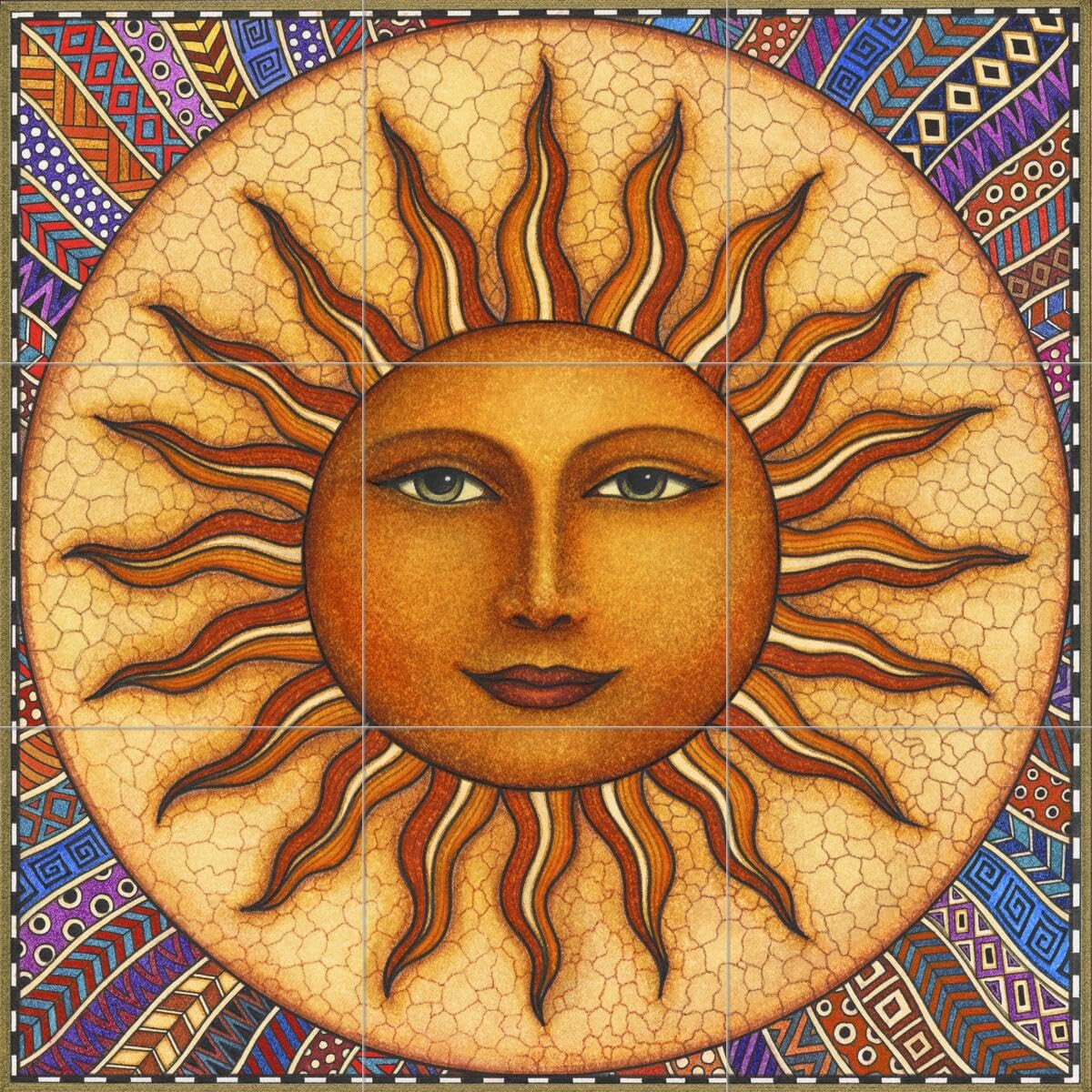 Ceramic Backsplash Tile Mural Celestial Kitchen/Bathroom/Shower - Celestial Sun - Dan Morris