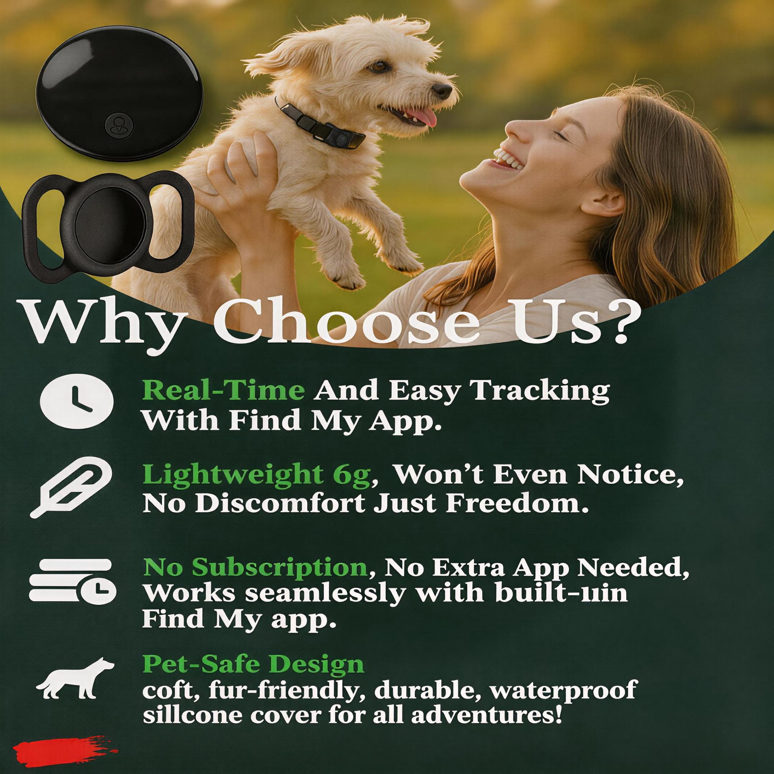 Rastreador GPS para perros y gatos, sin tarifa mensual, sin tarjeta SIM, posicionamiento en tiempo real y alertas inteligentes antipérdida, mini rastreador impermeable a prueba de caídas, batería de