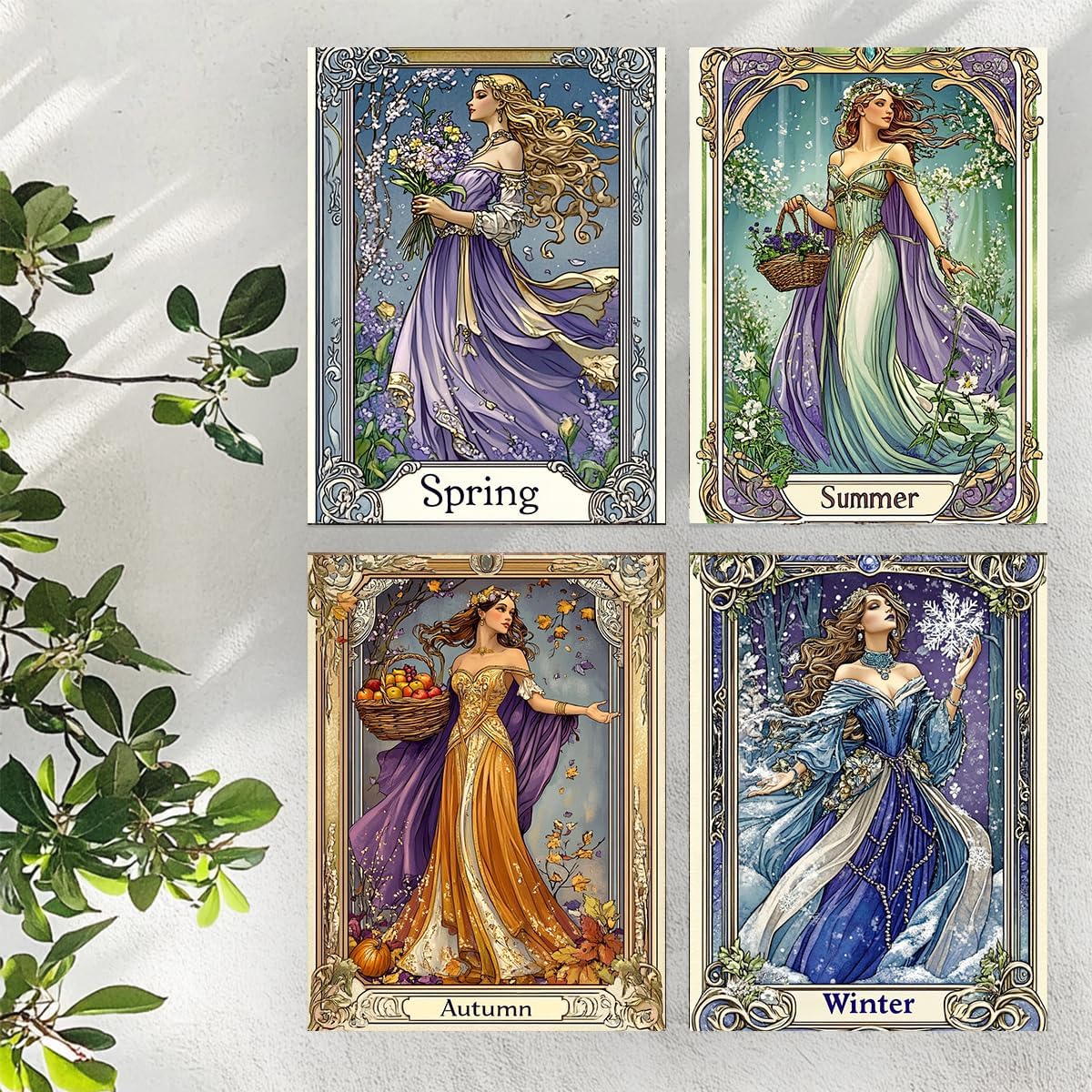 4 Pack Four Seasons Beautiful Woman Stamped Cross Stitch Kits-Lady Embroidery Kits for Beginners Adults,11 CT Patterns Dimensions Counted Cross Stitch Kits Arts Craft Kits 12x20inch