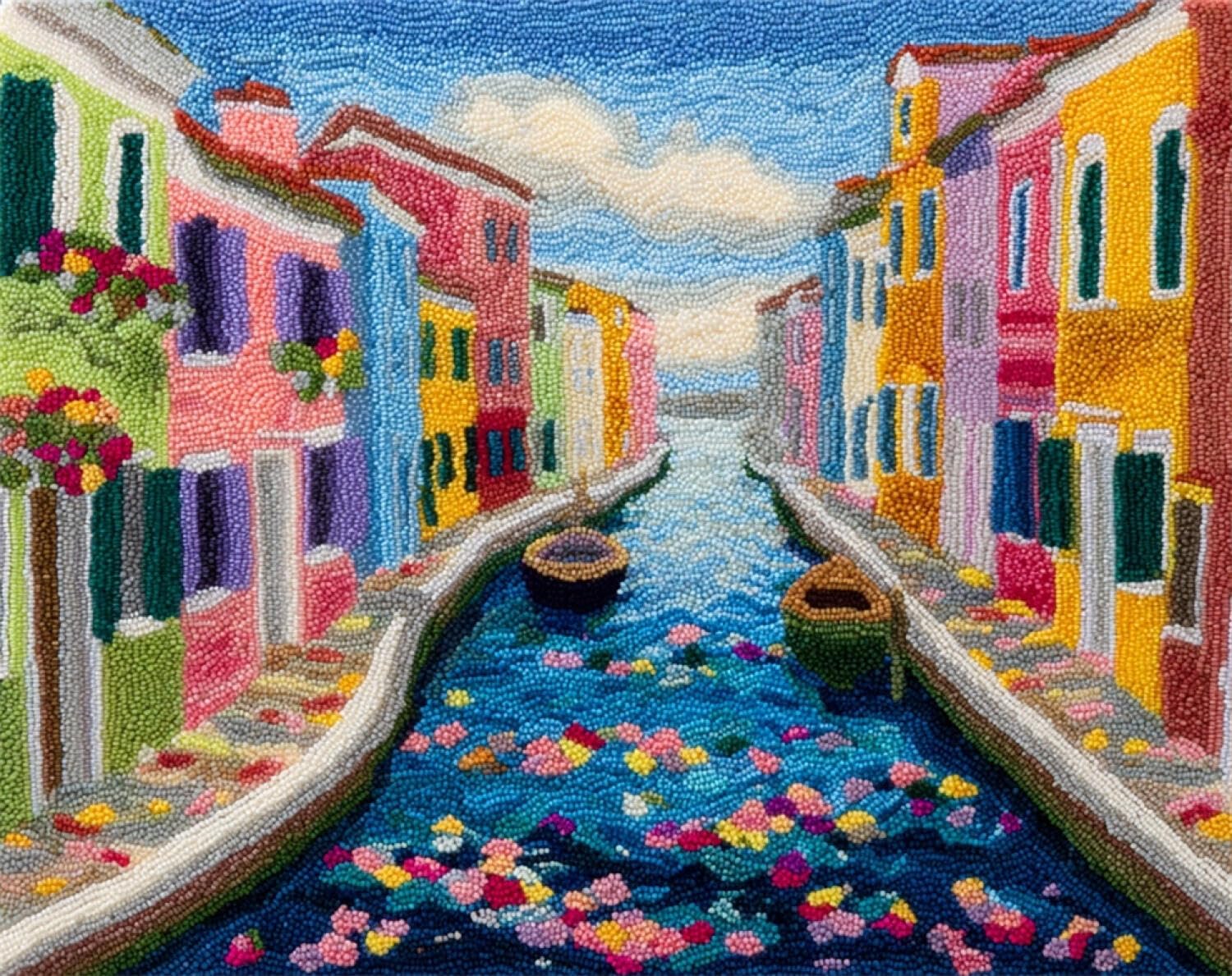 Henypt DIY Knüpfteppich zum Selber Knüpfen Farbenfrohe Wasserstadt 80x160cm