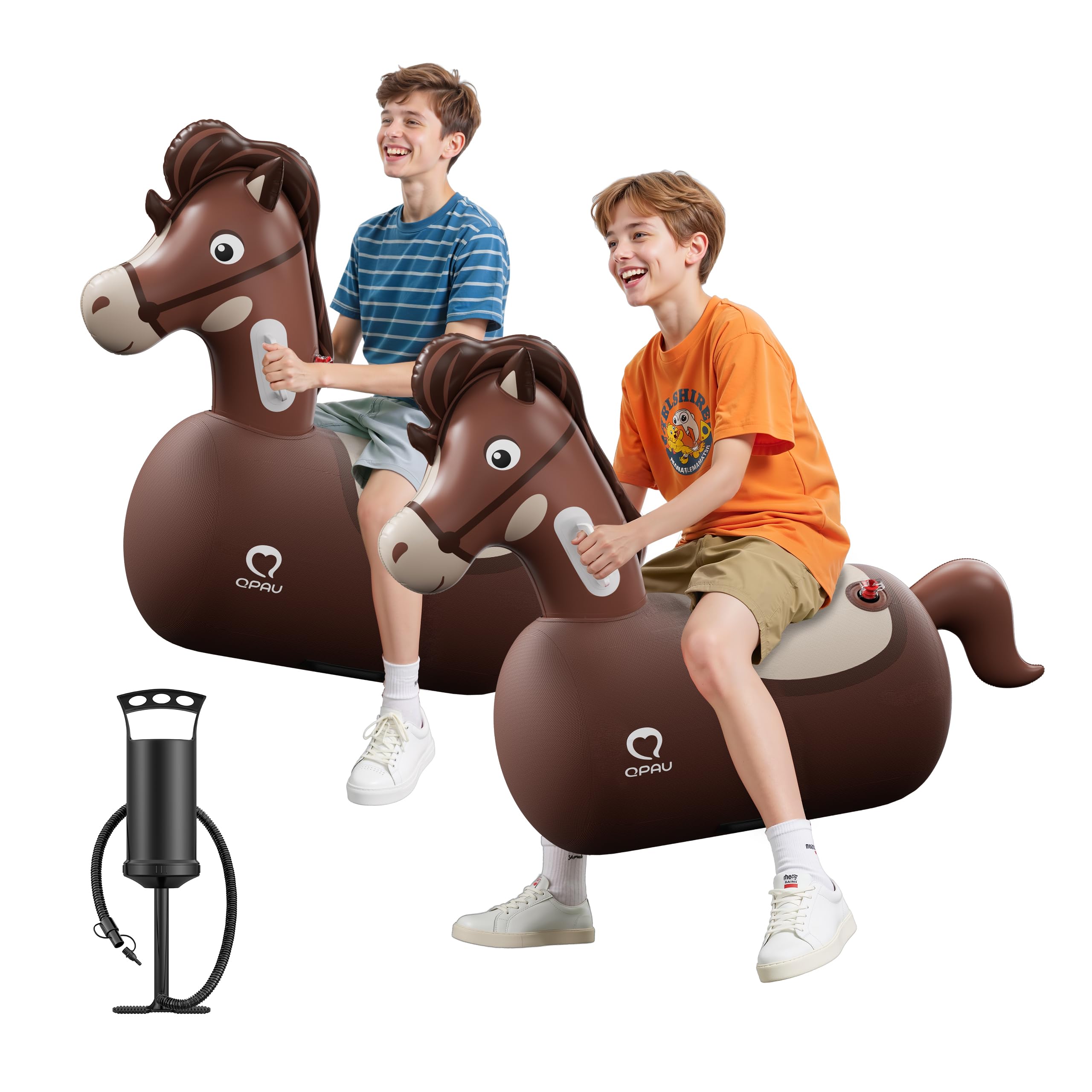 QPAU Inflatable Horse Bouncy Hopper Toy, 2 Pack with Hand Pump | Ride On Animal Bouncers with 220 lb Capacity for Boys and Girls Ages 5 Plus, for Indoor and Outdoor Play