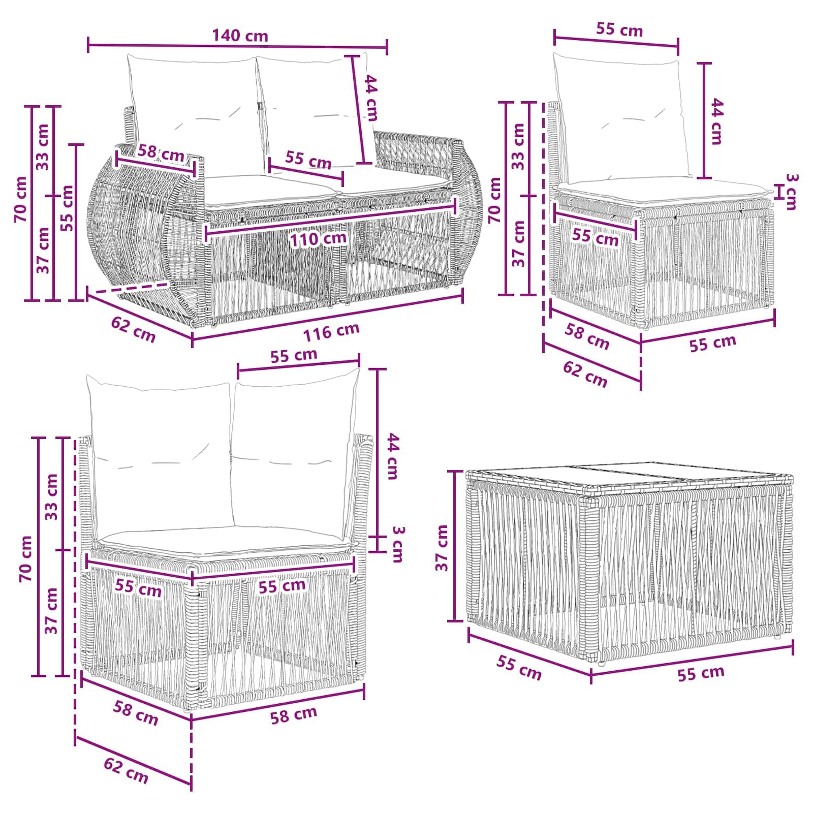 Set di divani da giardino in polyrattan, 11 pezzi, grigio | Gruppo divano modulare per terrazza ed esterno con robusto telaio in acciaio e rivestimenti lavabili.