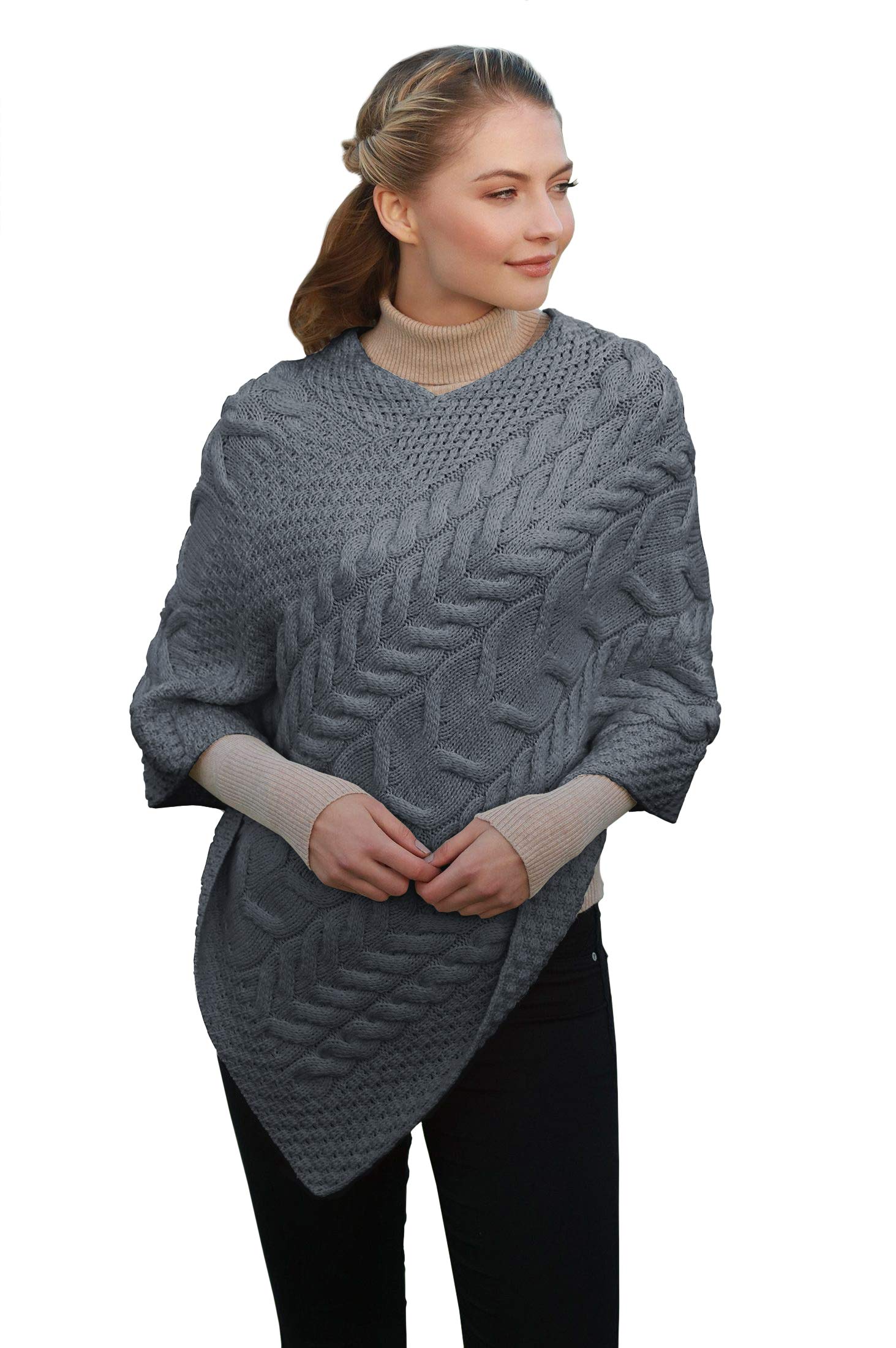 Aran Woollen Mills Coperta In Lana Merino Con Trecce: Prodotta In Irlanda, Morbida E Calda, Filato Argento E Crema 102x152 Cm - 5