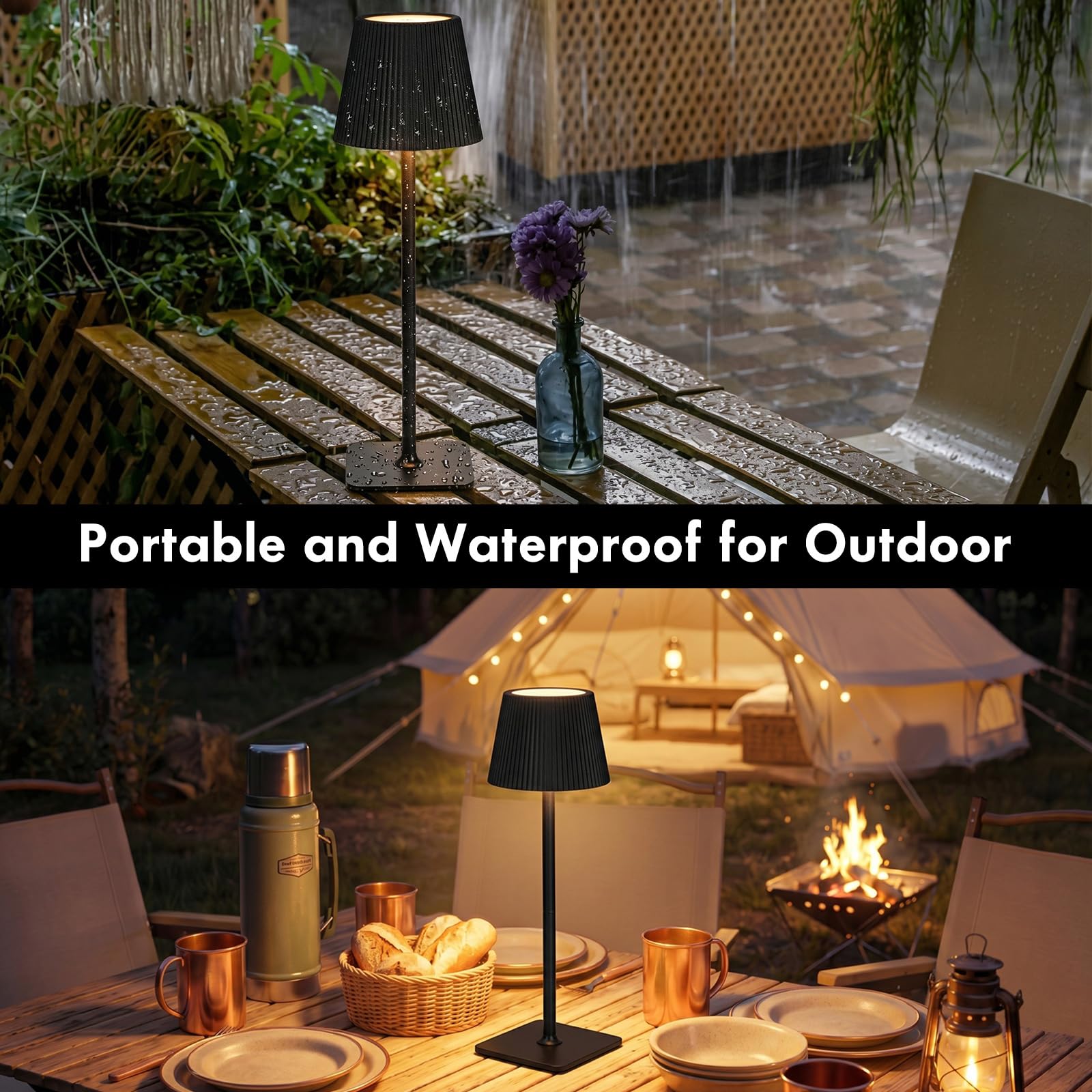 Kabellose LED-Tischlampe, tragbar, wiederaufladbar, Touch-Lampe, wasserdicht, 3000 mAh, batteriebetrieben, 3 Farben, stufenloses Dimmen, Touch-Steuerung für Restaurant, Schlafzimmer