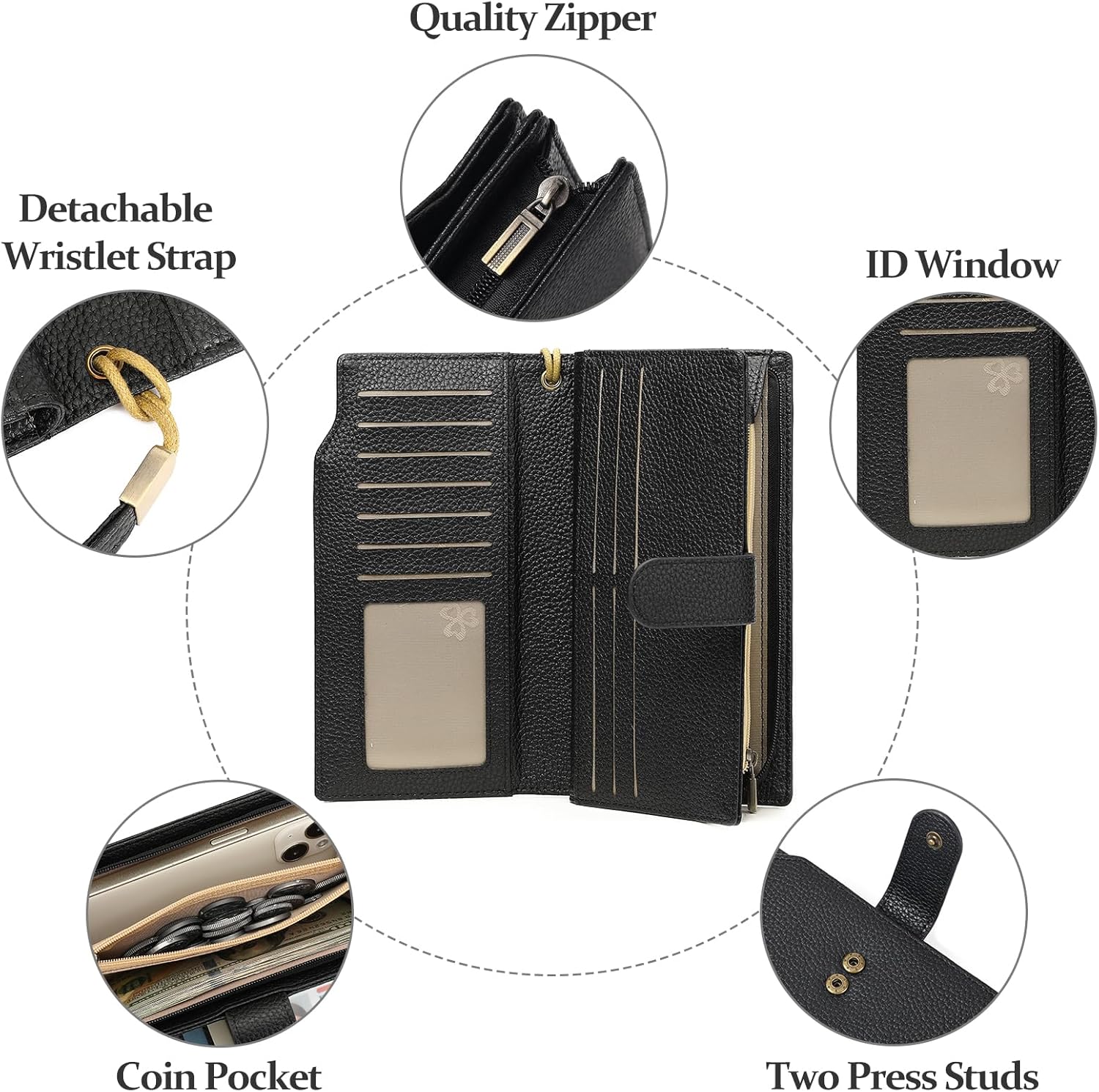 GAEKEAO Womens Wallets Large Capacity Leather Card Holder RFID Blocking Wristlet Clutch Long Travel Ladies Purse - Image 5