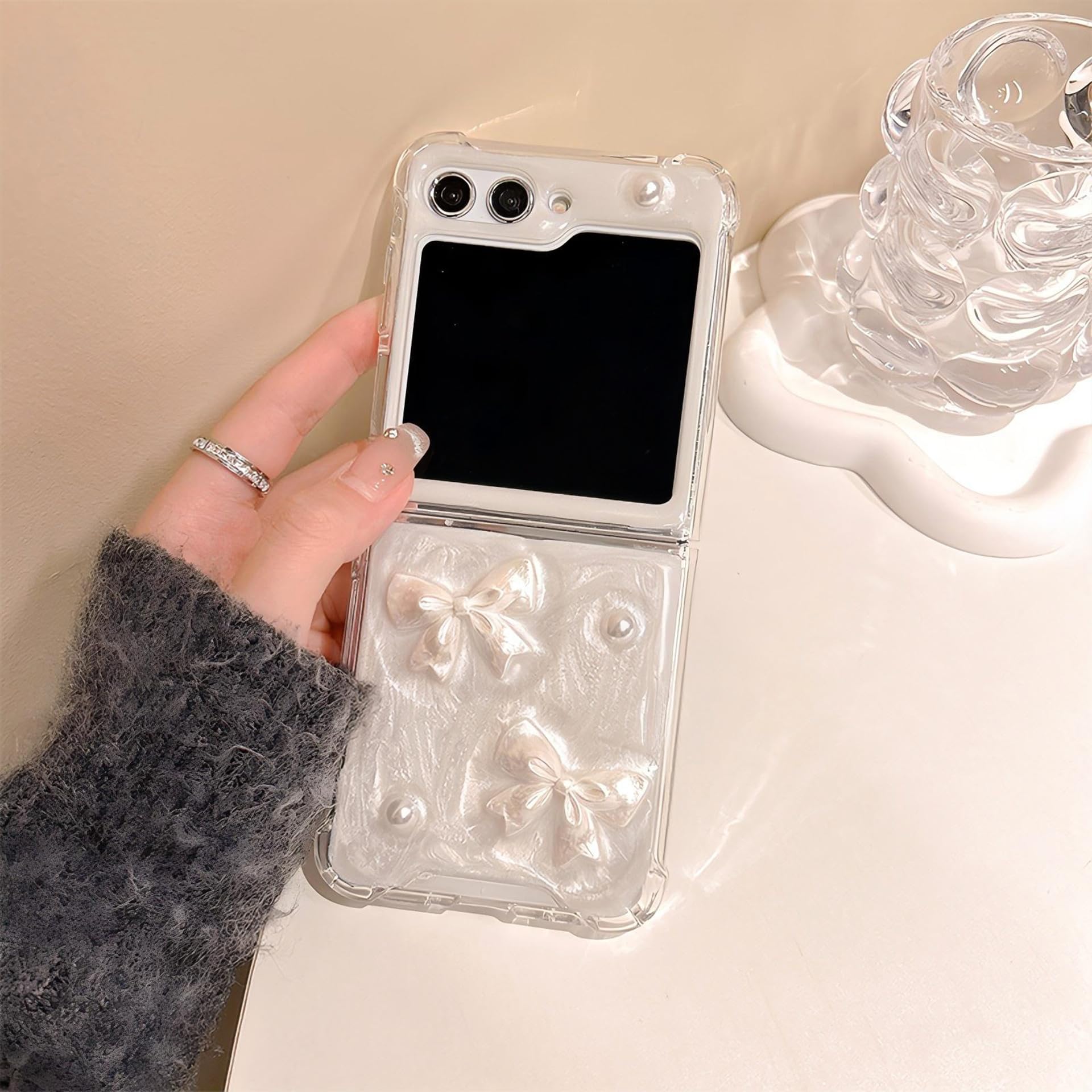 クリア　小花柄　バラ　リボン　パールストラップ　韓国　iPhoneケース クリア 小花柄 バラ リボン パールストラップ 韓国 iPhoneケース