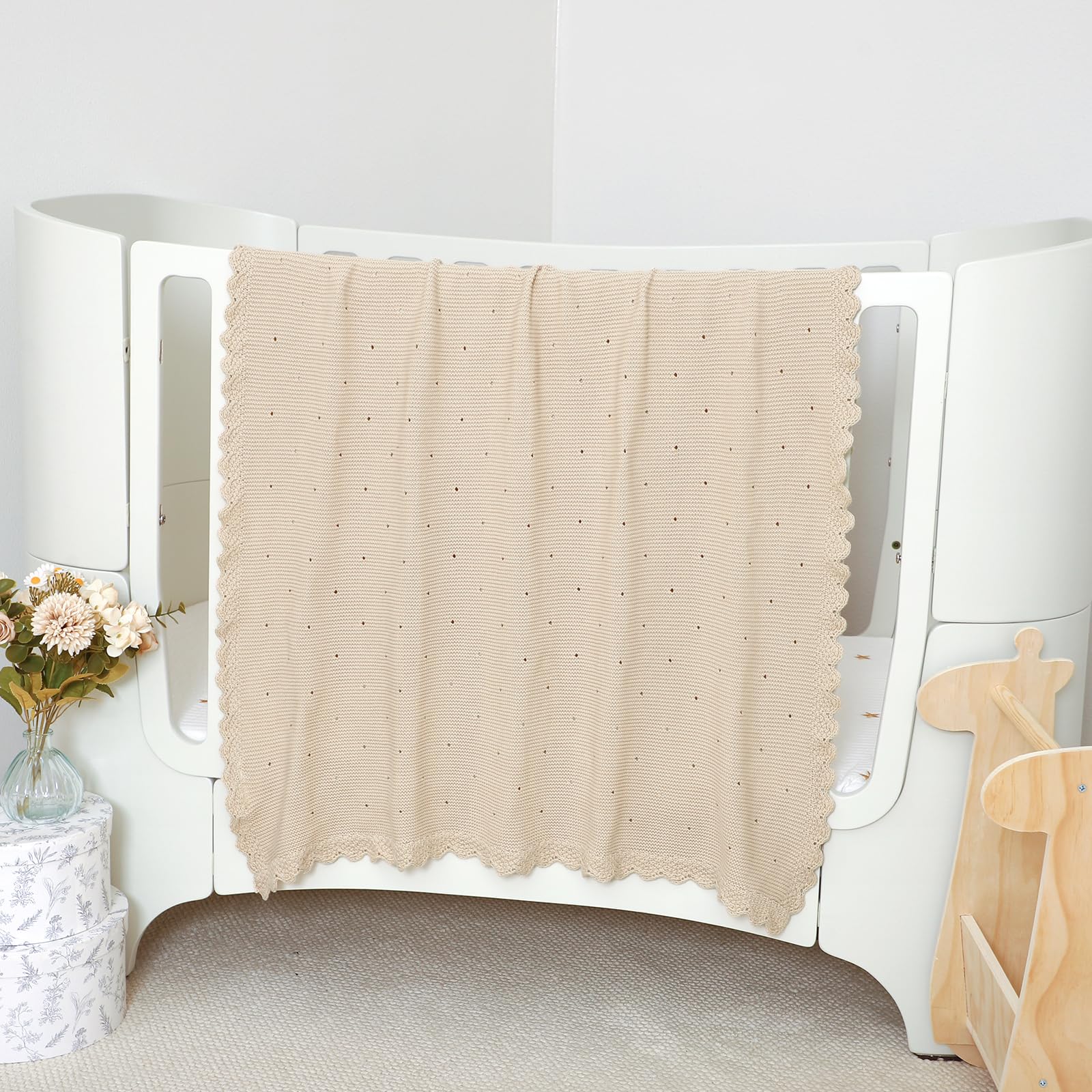 DovFanny Cellular Baby Blanket Cotton Knitted Soft Crochet Blankets for Newborn Boy Girls Toddler 100 * 80 CM Camel - Image 4