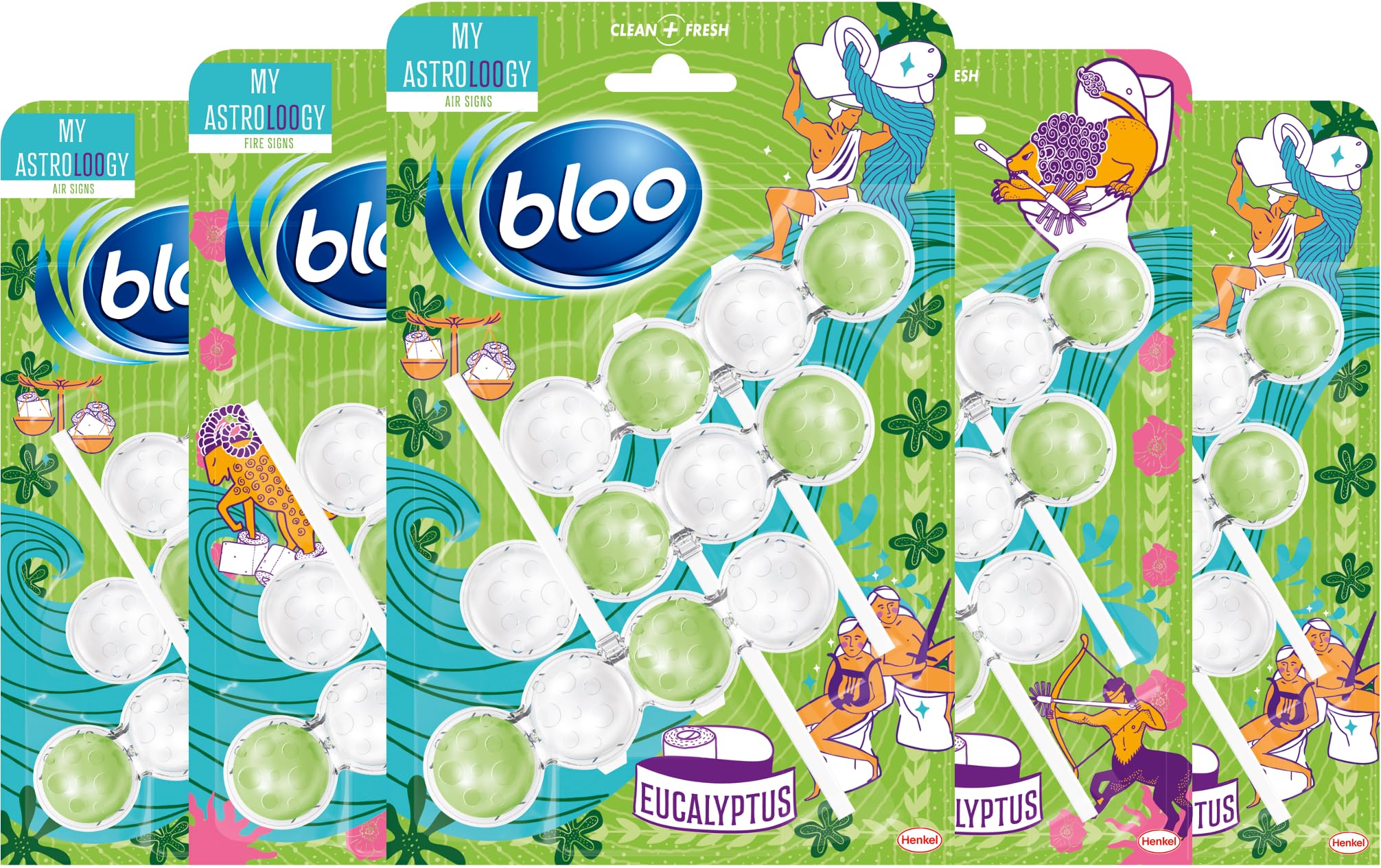 BlooToilet Rim Block Eucalyptus (50g), Clear Water Toilet Rim Block with Fresh Eucalyptus Scent, with Anti-Limescale Formula, Pack of 3 Rimblocks