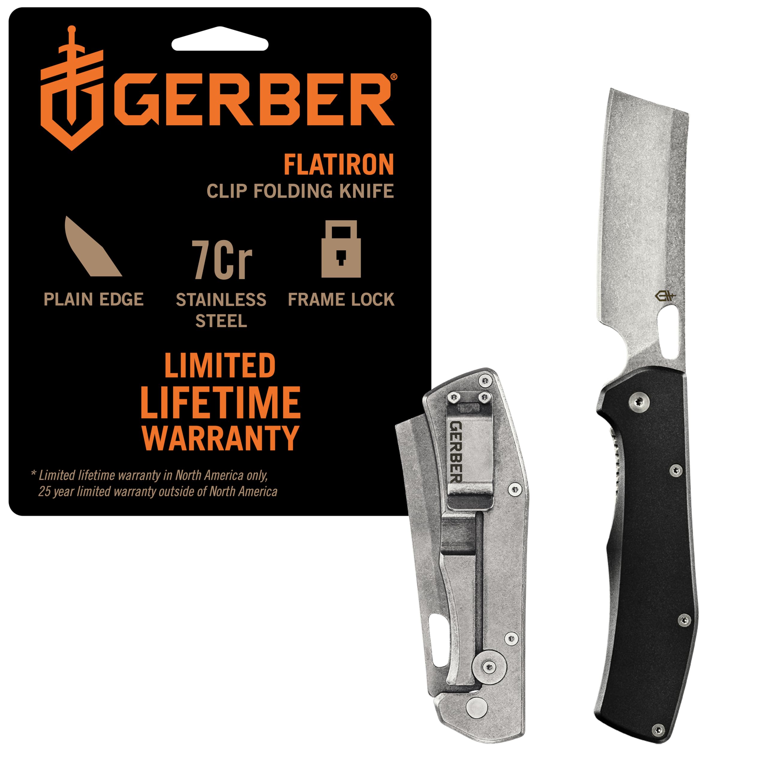 Gear Flatiron Folding Pocket Knife, EDC Stainless Steel Folding Knife with 3.6" Cleaver Blade and Pocket Clip, Black