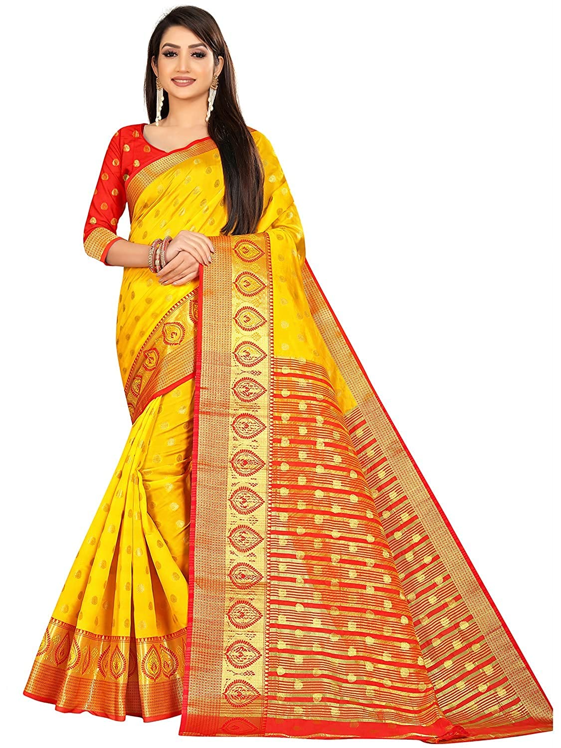 AMAR CREATION Women's Solid Soft Litchi Silk Saree With Blouse Piece