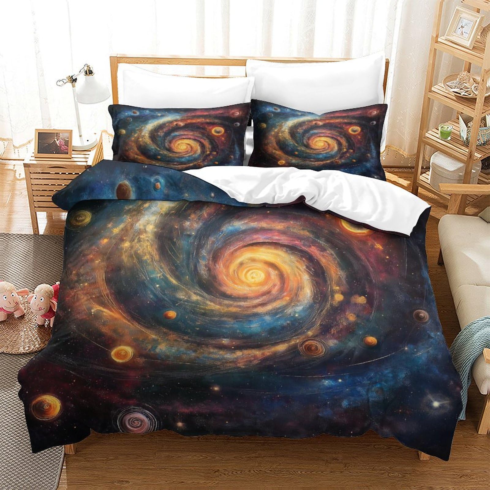 P1S9U7W5Y 3D Printed Galaxy Spiral Duvet Cover Set 3pcs Microfiber Universe Bedding Set King（220x240cm）