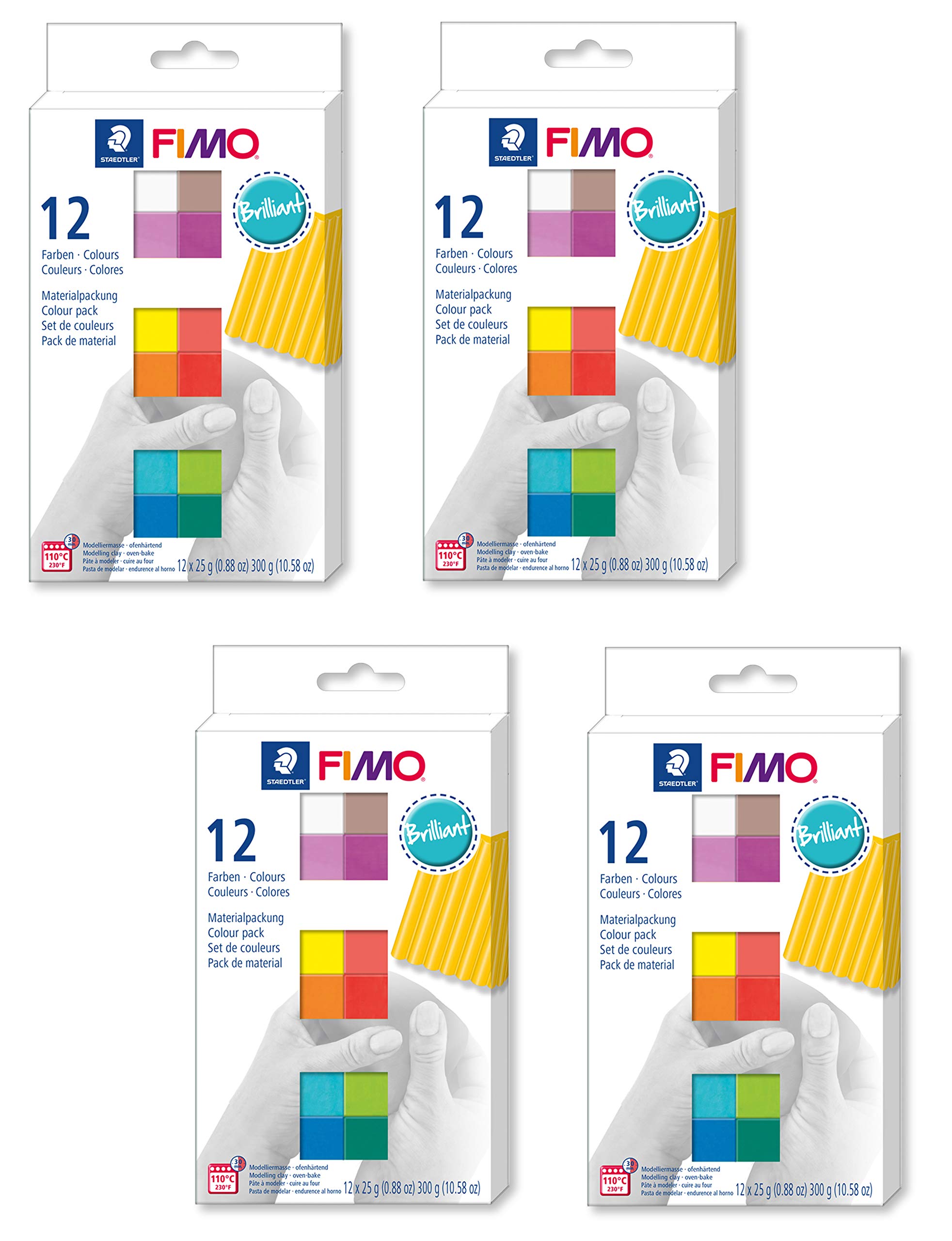 Fimo Modeliermasse 12x 25g, ofenhärtend (12 Halbblöcke, Brillant, 4)