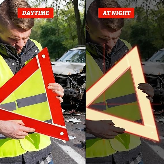 2 in 1 Warning Triangles for Cars Emergency Breakdown Kit with Reflective Vest Foldable Roadside Emergency Warning Triangle with Storage Case