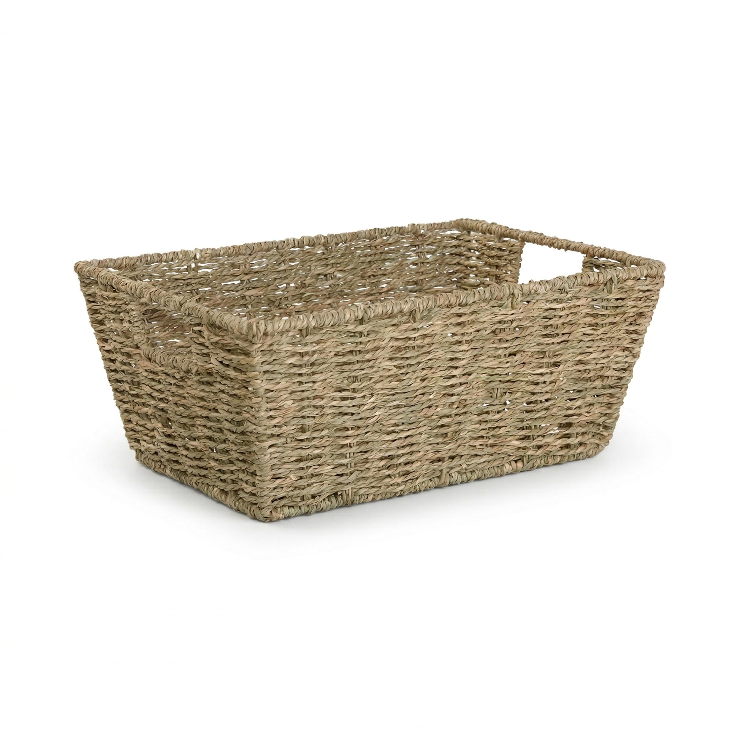 Wickerfield Seagrass Storage Baskets for Shelves Kitchen Bedroom, Woven Hamper Basket with Handle, Bathroom Storage Baskets for Toiletries, Nesting Handwoven Basket for Storage Hampers (1, Seagrass)