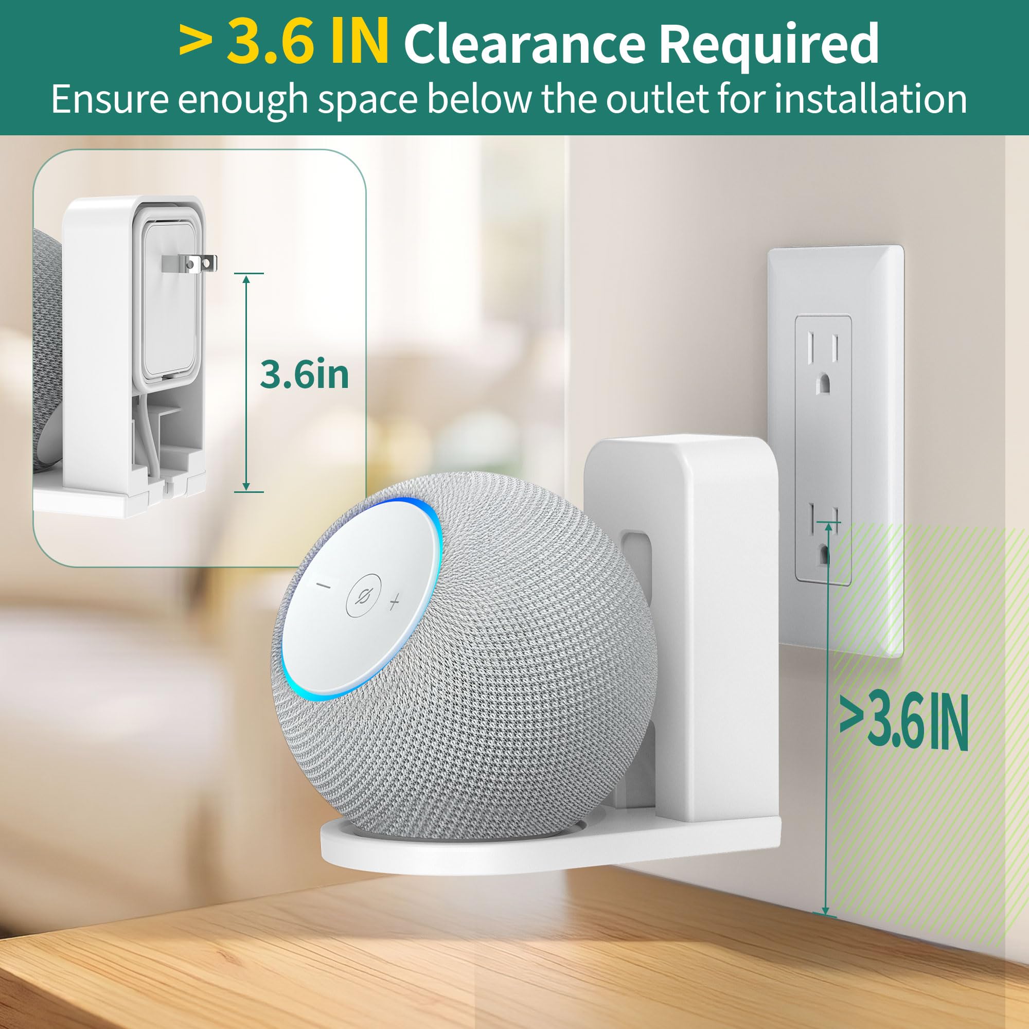 HomeMount Supporto da parete per Dot Max & Nest Mini, plug-in (bianco, 2