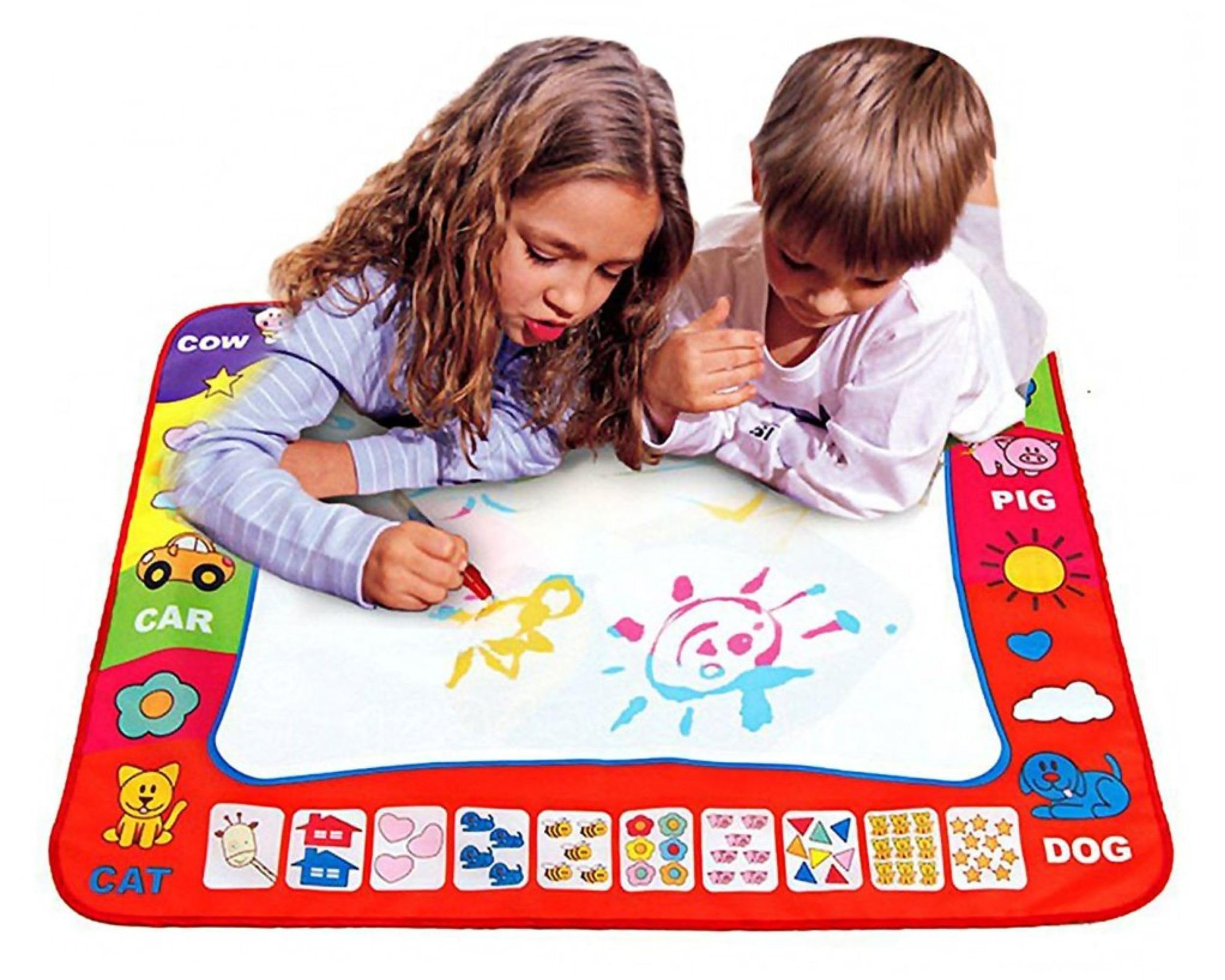 Water Doodle Mat, Magic Water Drawing Mat for Toddler, No Mess Water Drawing Painting Pad, Large 60x80 cm Aqua Drawing Painting Mat with Magic Water Pens, Educational Toys for 2-5 Year Olds Boys Girls