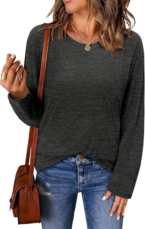 ONLYSHE Women's Casual Striped Long Sleeve Tops Crew Neck Knit Basic Loose Fit T Shirts Fall Fashion Tunic Outfits